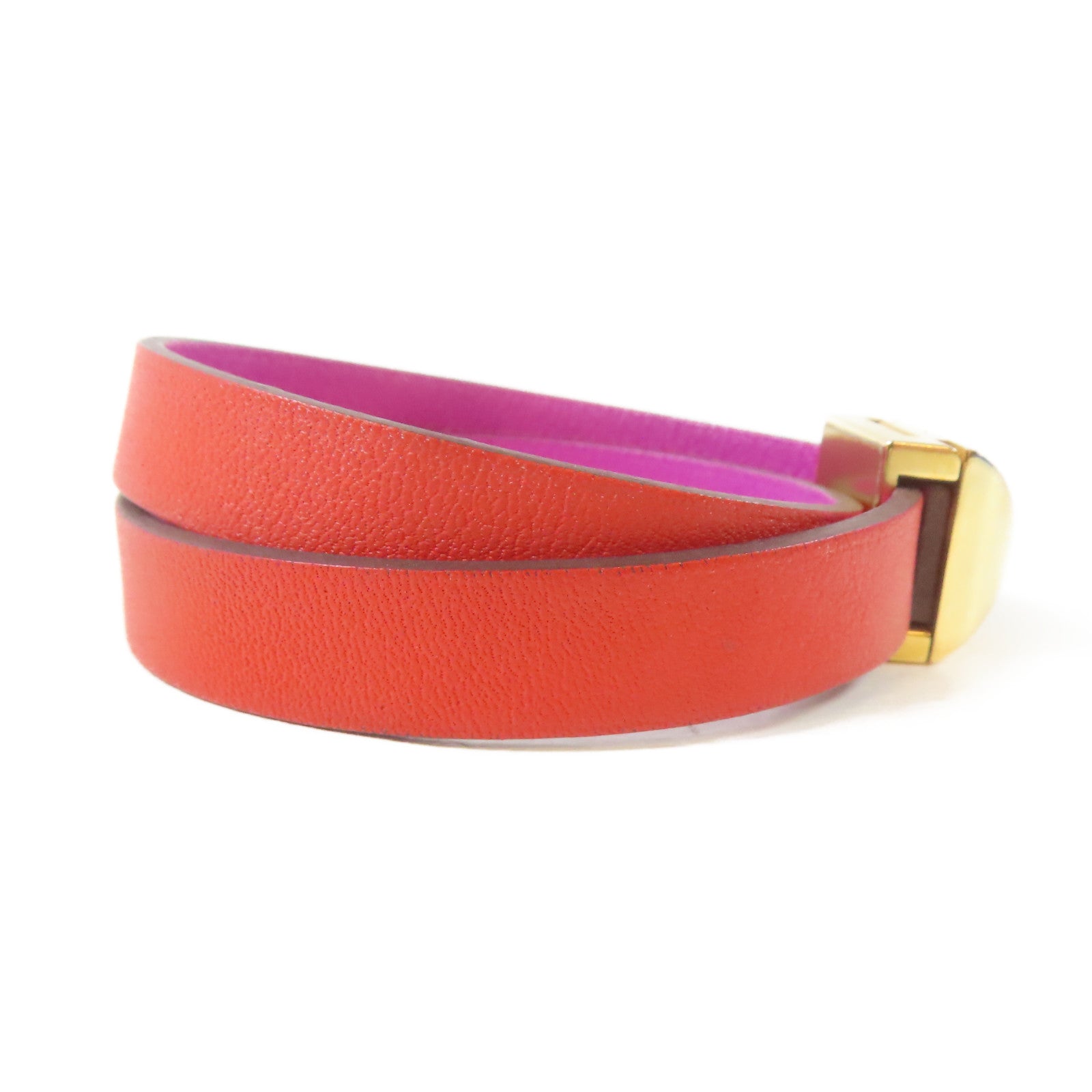 HERMES 【激減優惠】Swift皮革Medor Infini Double Tour Bracelet金扣手鐲Rouge Tomate/番茄紅色/Tosca/桃紫色#14.25cm