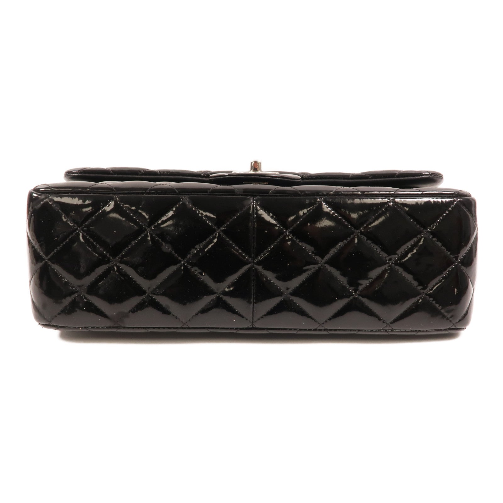 CHANEL 漆皮皮革Large Classic銀扣鏈帶肩背袋