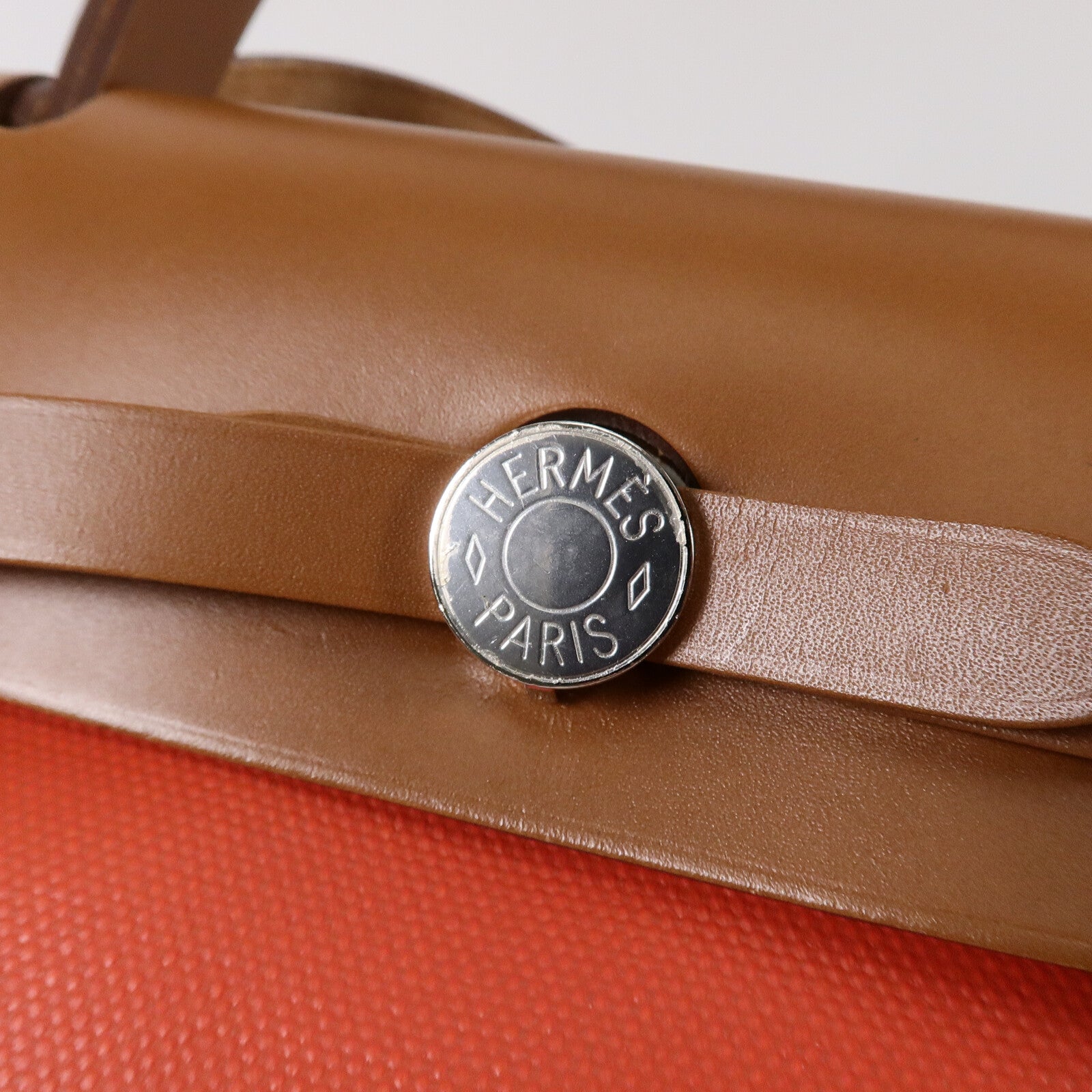 HERMES 帆布Herbag PM手挽肩背兩用袋Orange Mecano/Beige
