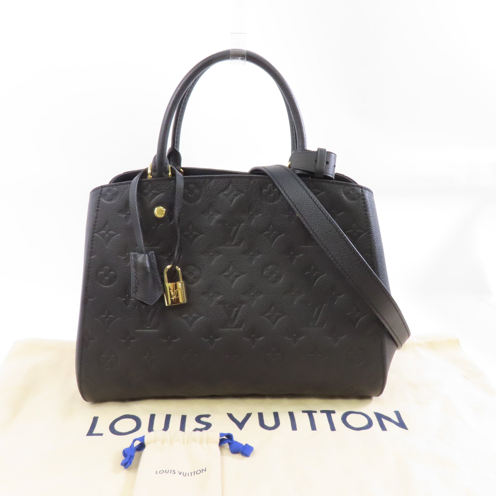 LOUIS VUITTON Monogram Empreinte Montaigne MM金扣手挽肩背兩用袋黑色
