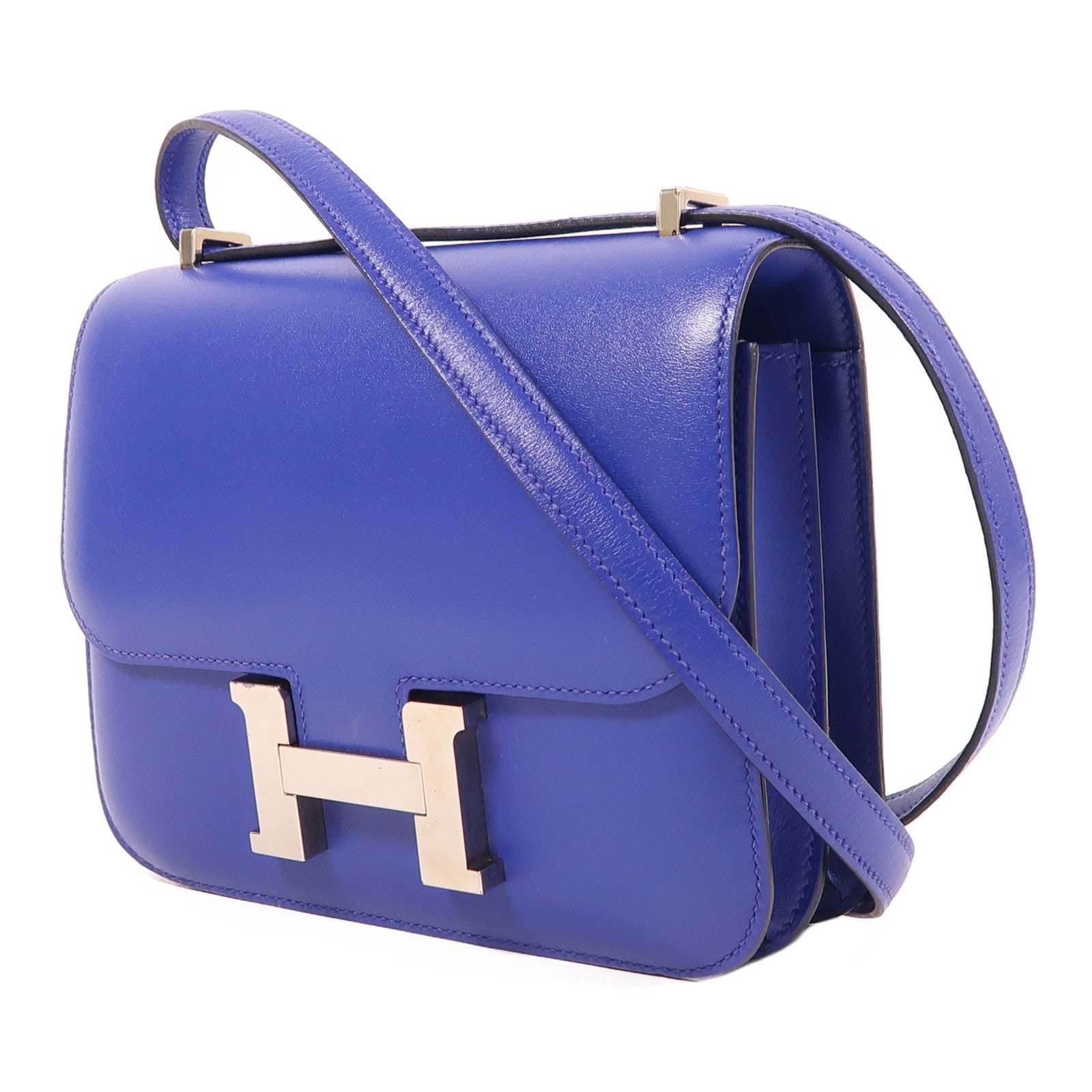 HERMES 【激減優惠】Swift皮革Constance Mini銀扣肩背袋Blue