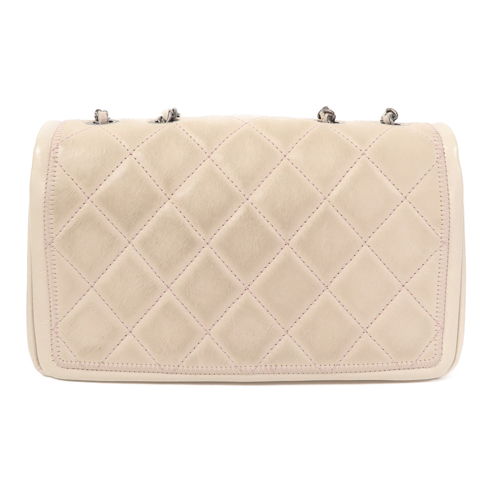 CHANEL 【激減優惠】菱格牛皮皮革Shoulder Bag銀扣肩背袋粉紅色/灰色