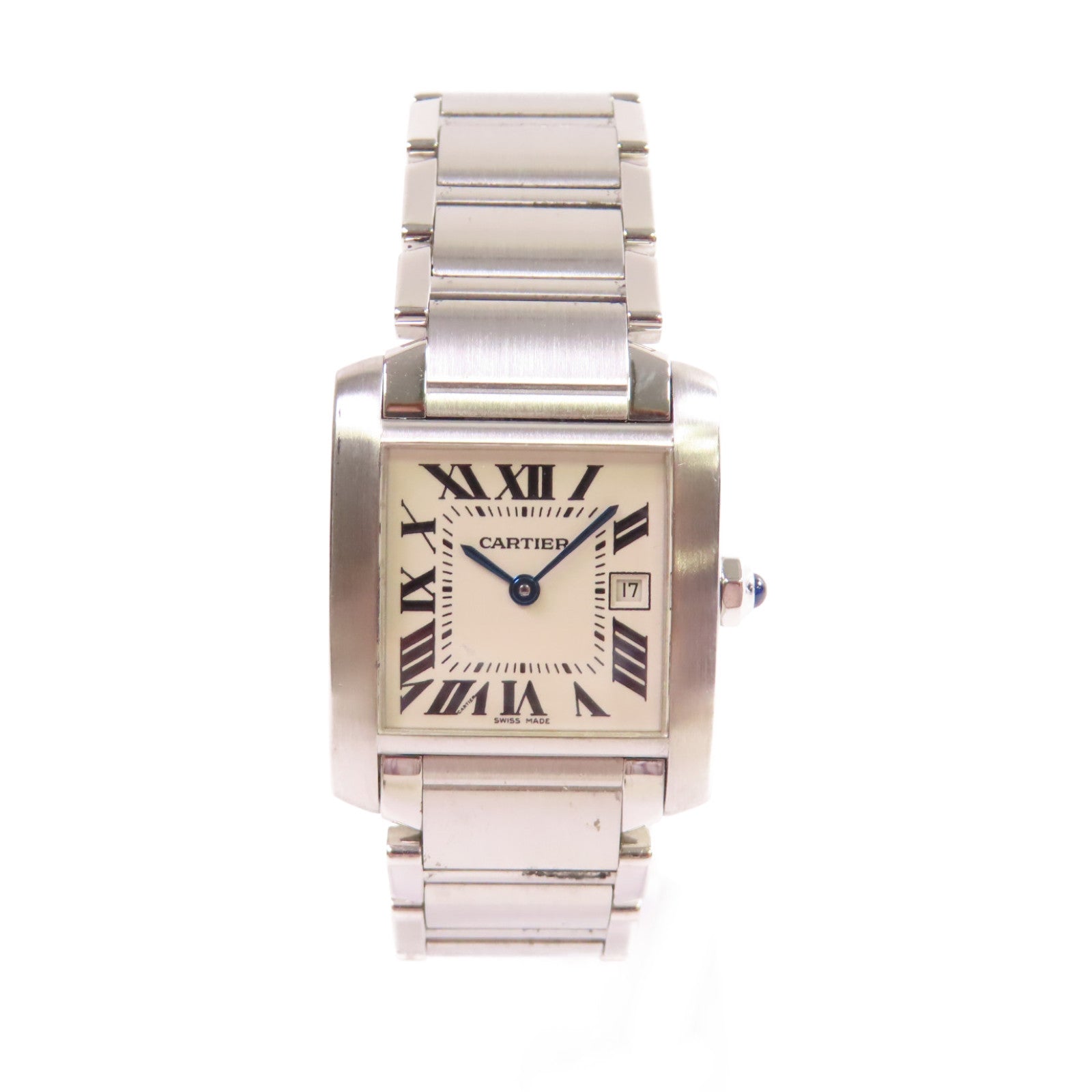 CARTIER Tank Francaise MM Watch不鏽鋼石英機芯手錶白色/銀色