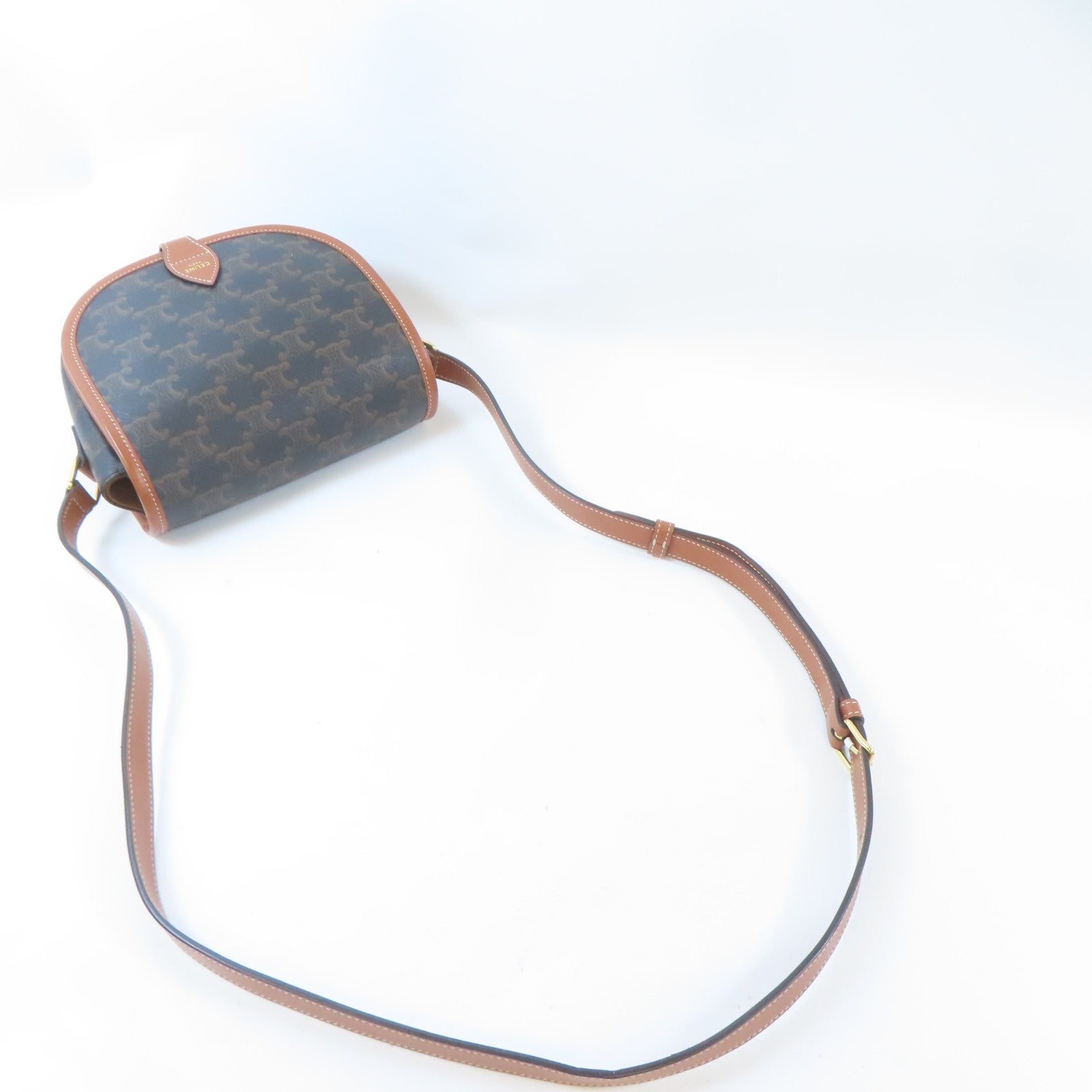 CELINE GHW Shoulder Bag Crossbody Coated Canvas Black Brown