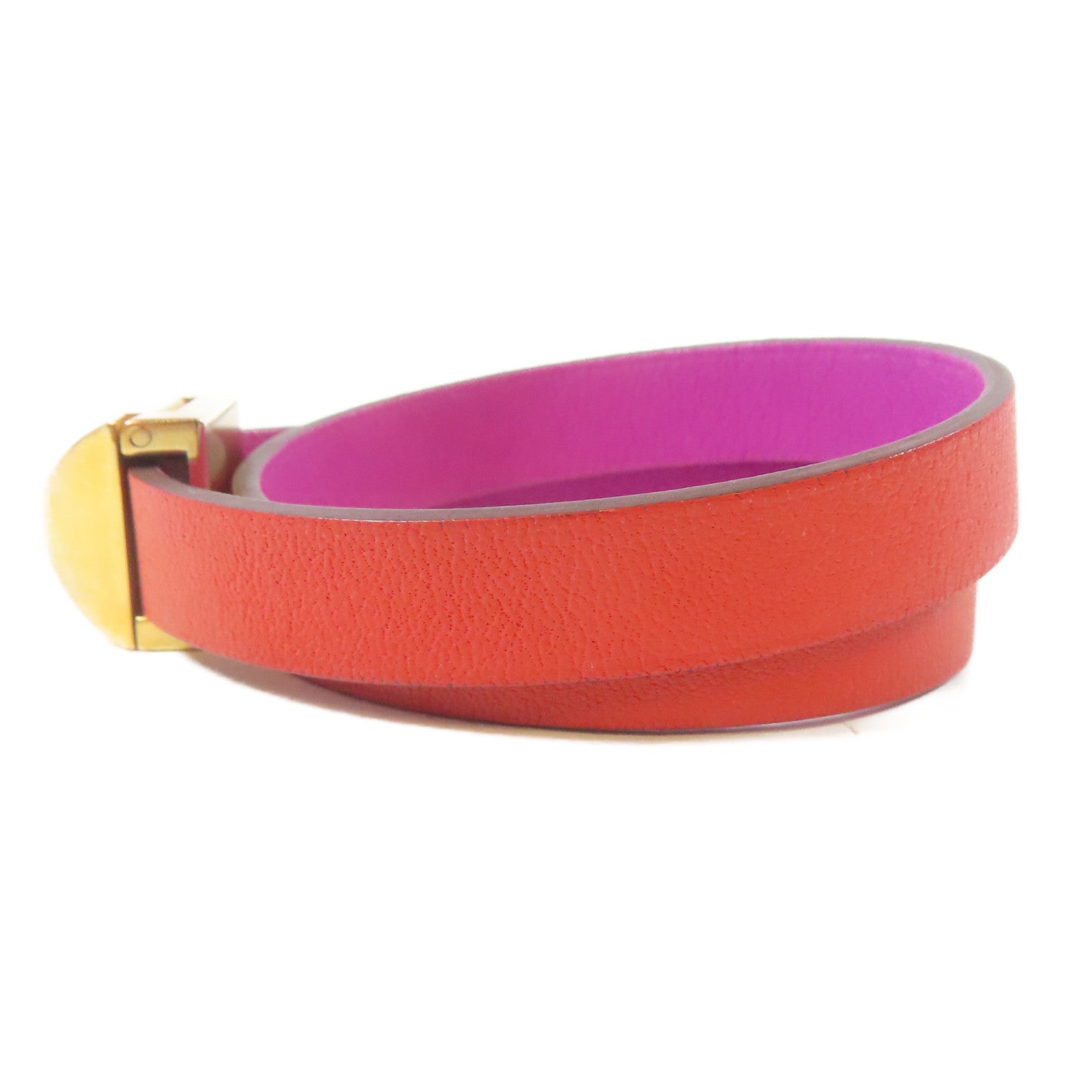 HERMES 【激減優惠】Swift皮革Medor Infini Double Tour Bracelet金扣手鐲Rouge Tomate/番茄紅色/Tosca/桃紫色#14.25cm