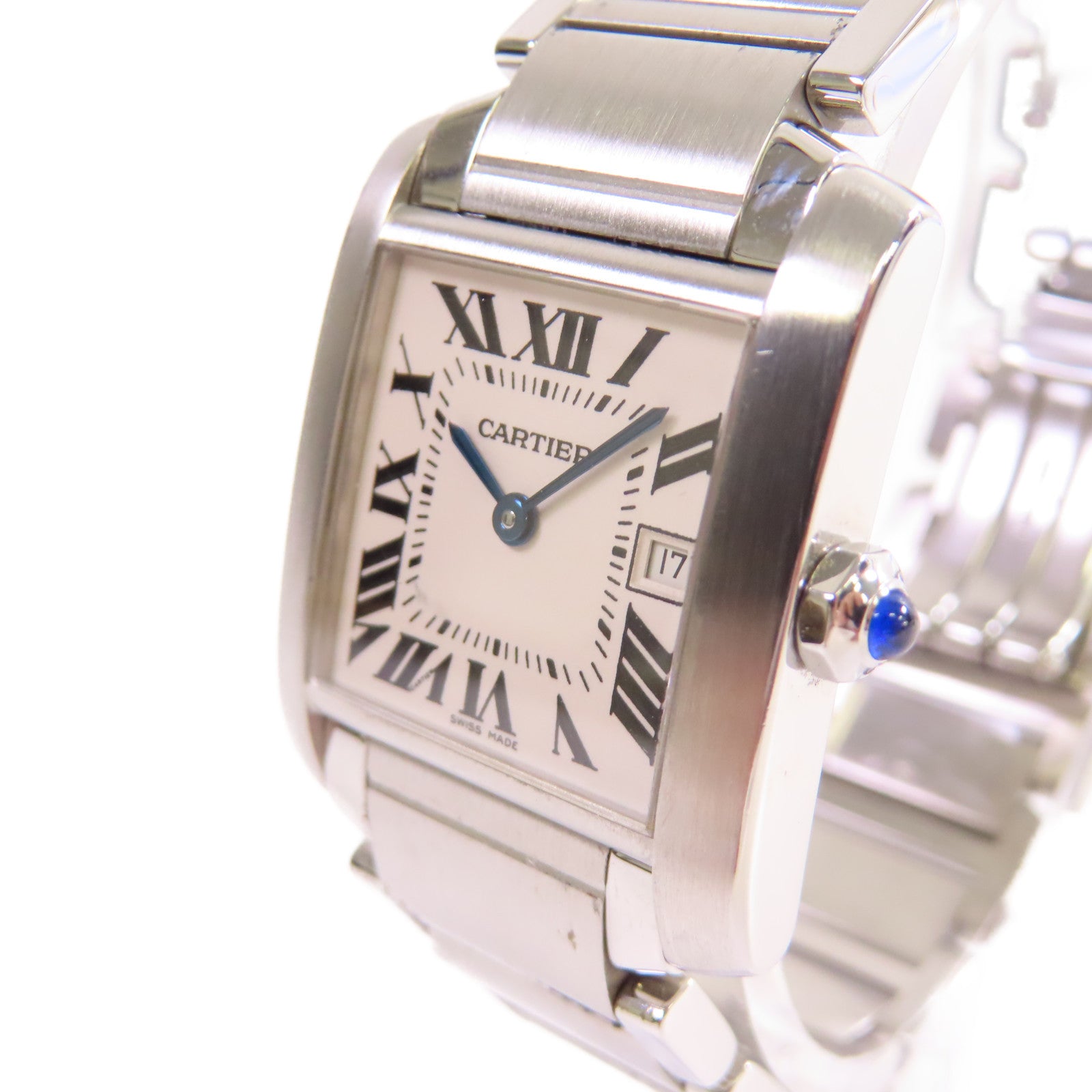 CARTIER Tank Francaise MM Watch不鏽鋼石英機芯手錶白色/銀色