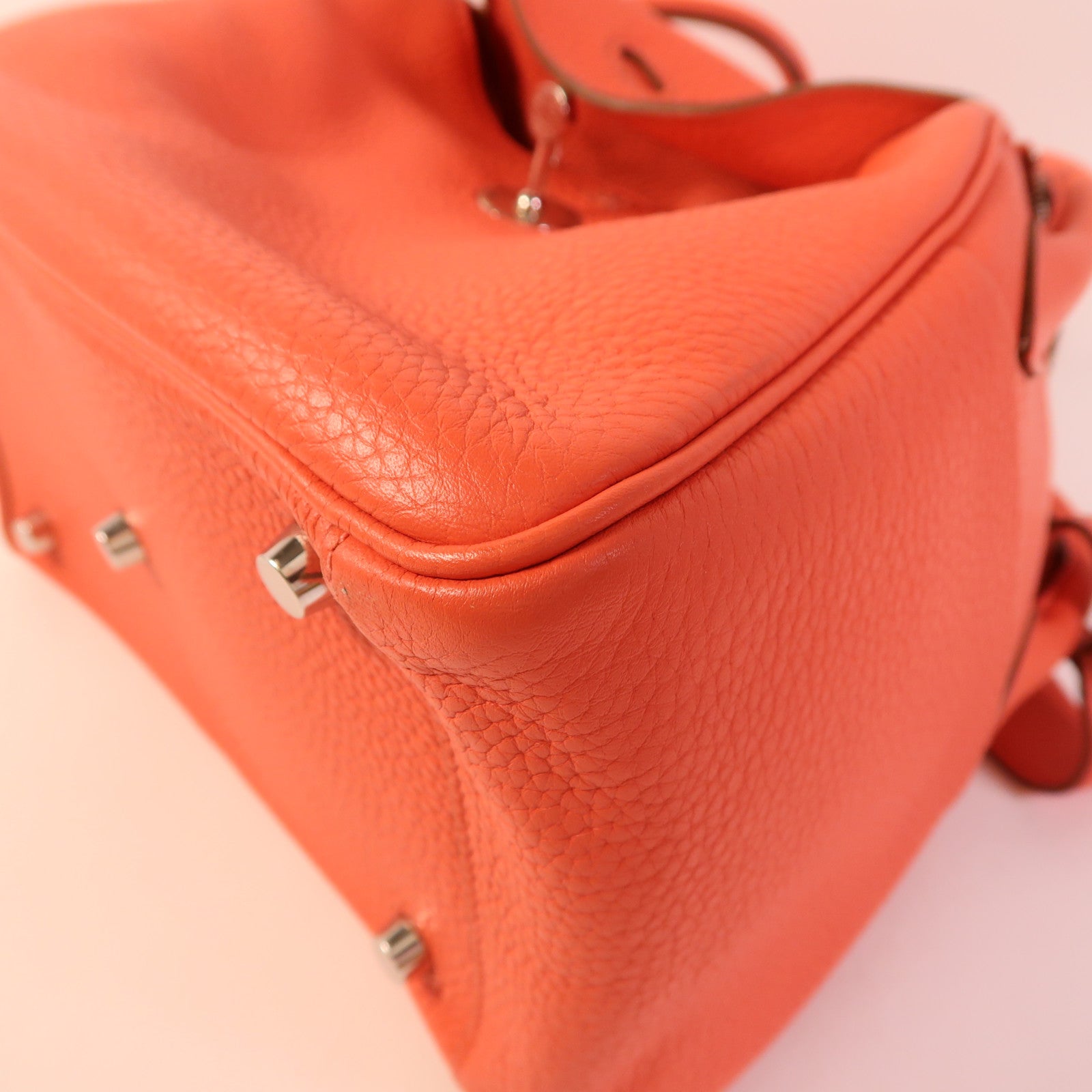 HERMES Clemence皮革Lindy 26銀扣手挽肩背兩用袋Rose Jaipur