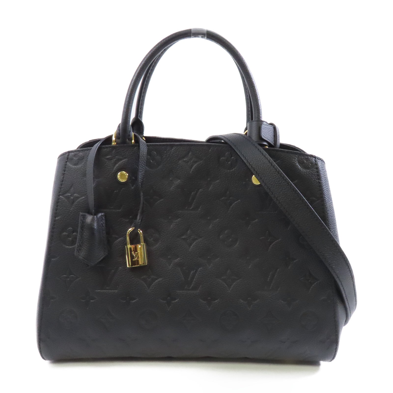 LOUIS VUITTON Monogram Empreinte Montaigne MM金扣手挽肩背兩用袋黑色