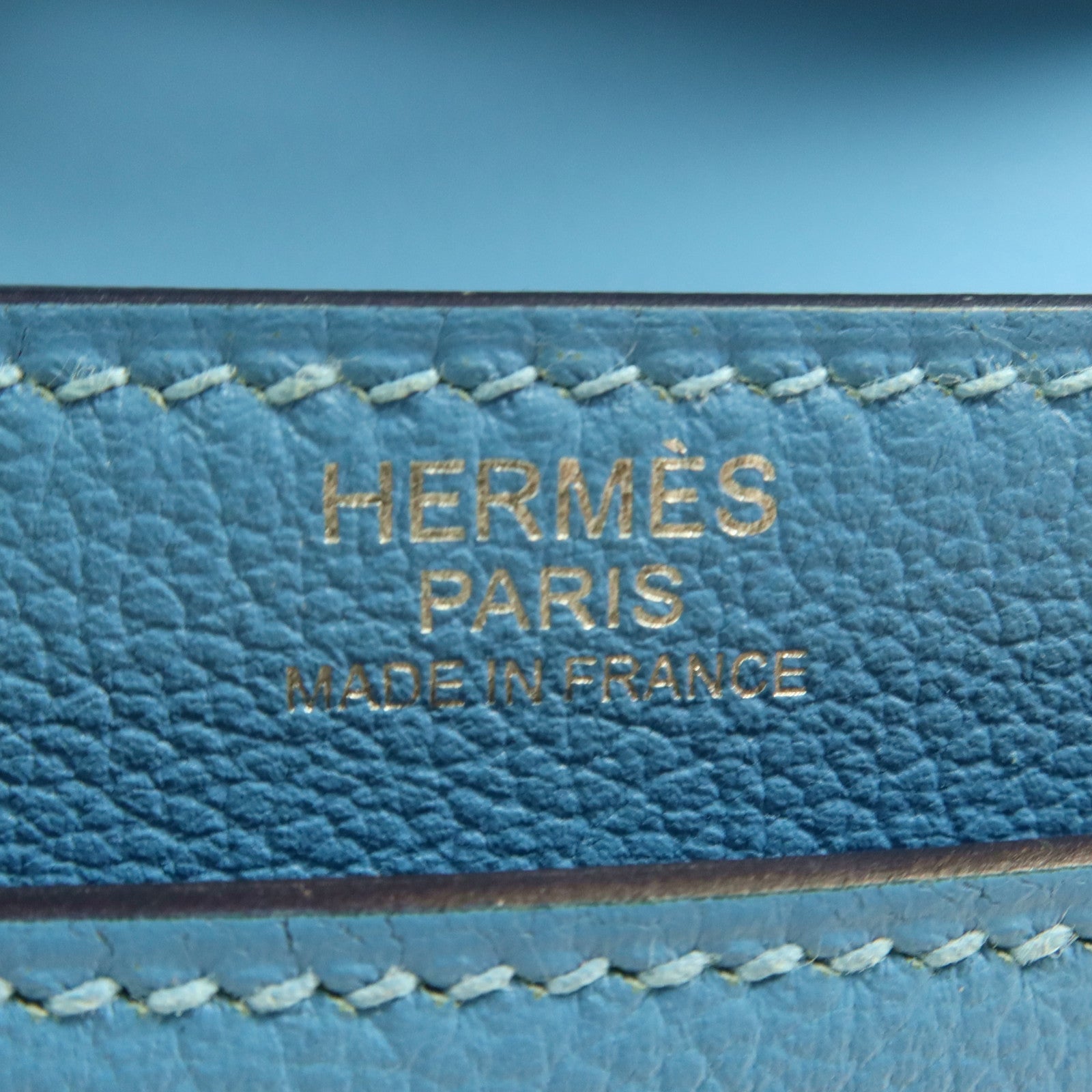 HERMES Evercolor皮革2002銀扣肩背袋Bleu Du Nord