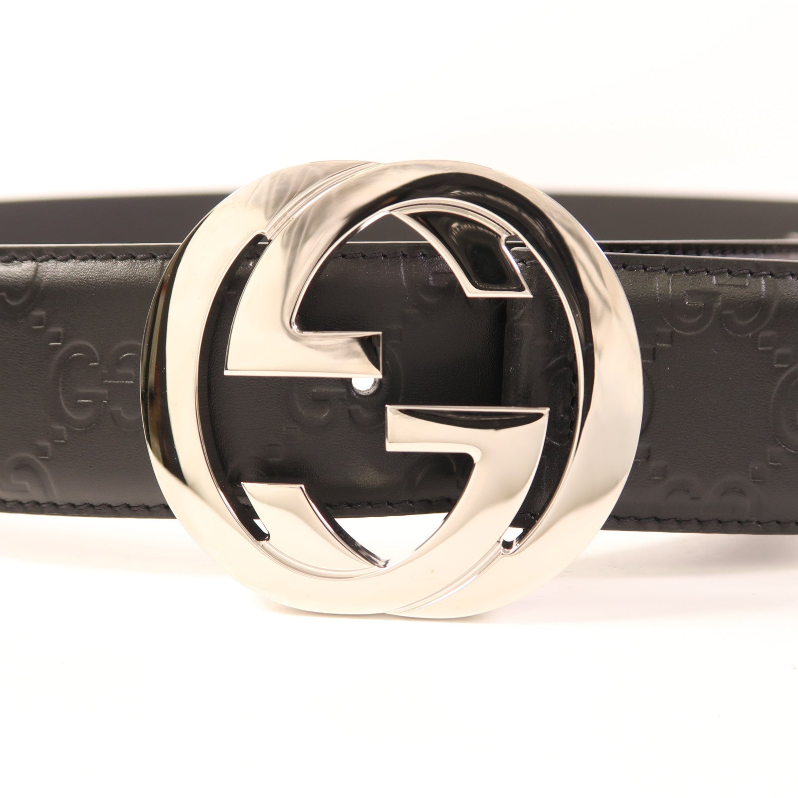 GUCCI 牛皮皮革GG Belt銀扣皮帶