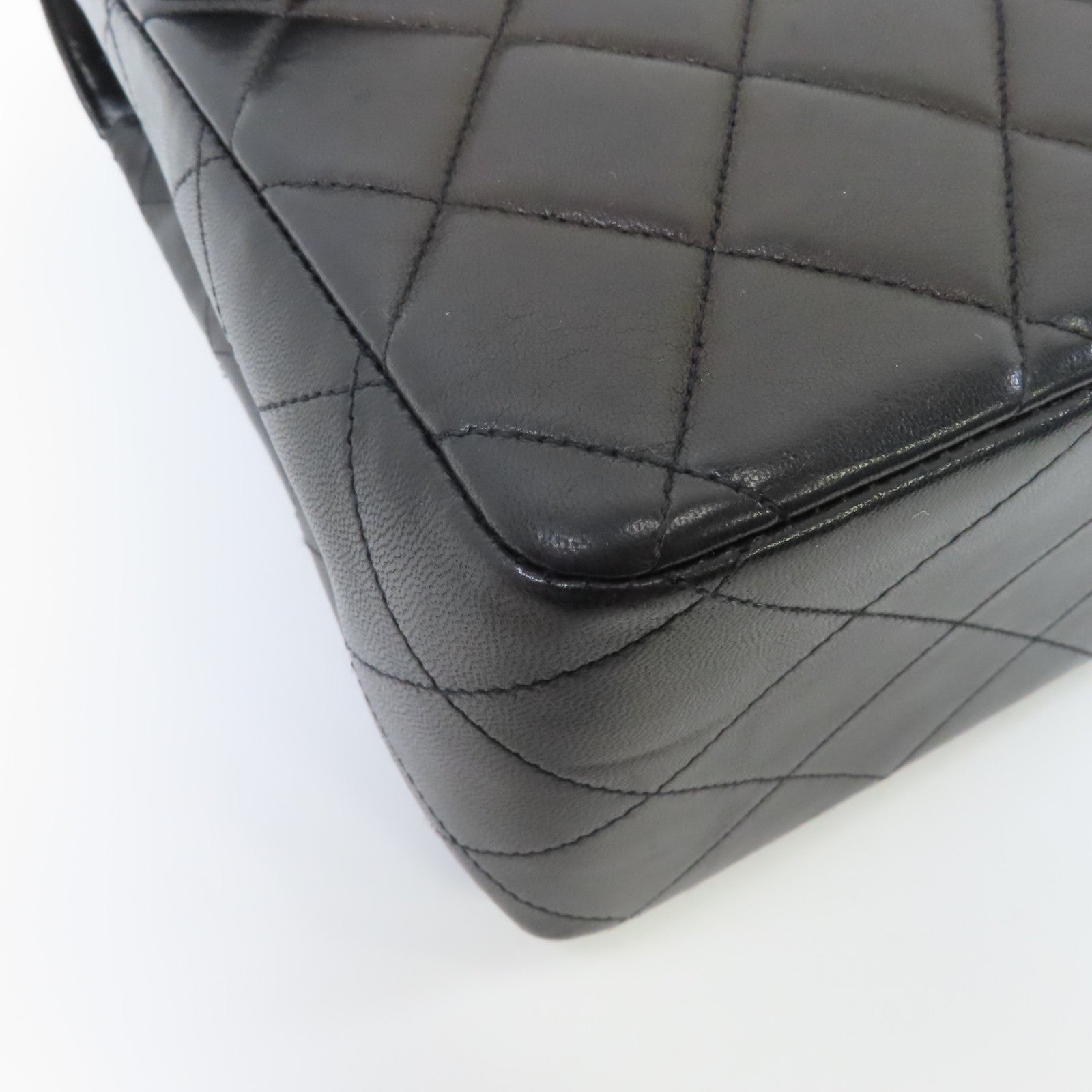 CHANEL 菱格牛皮皮革Chain Shoulder Bag金扣鏈帶肩背袋黑色