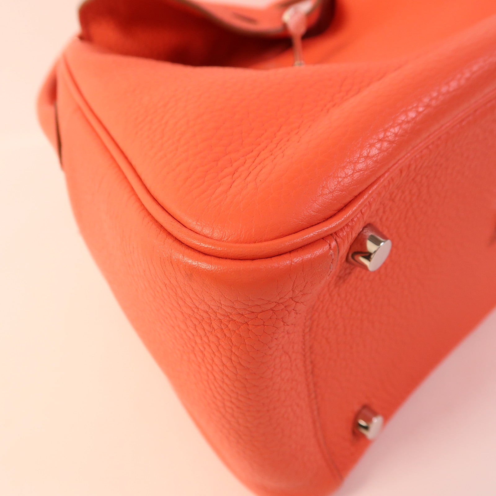 HERMES Clemence皮革Lindy 26銀扣手挽肩背兩用袋Rose Jaipur
