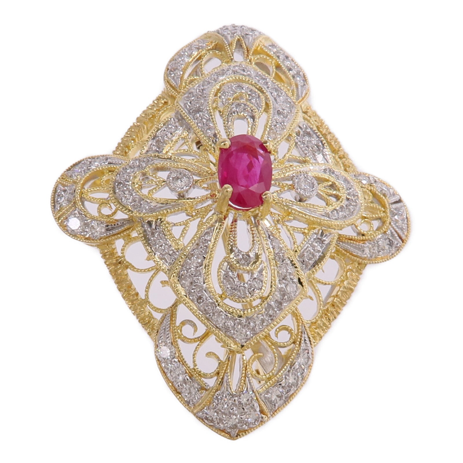 JEWELRY 【激減優惠】18K黃金/白金Ruby Diamond Brooch紅寶石/鑽石胸針