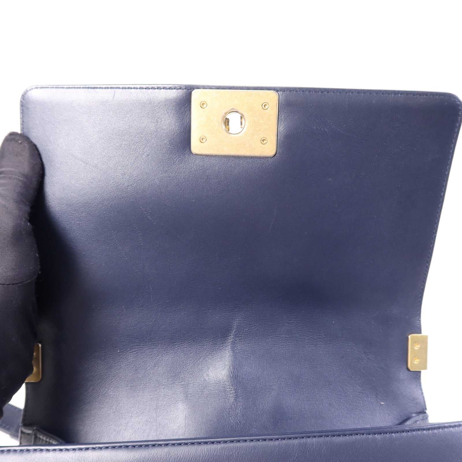 CHANEL 羊皮皮革Boy 25金扣鏈帶肩背袋