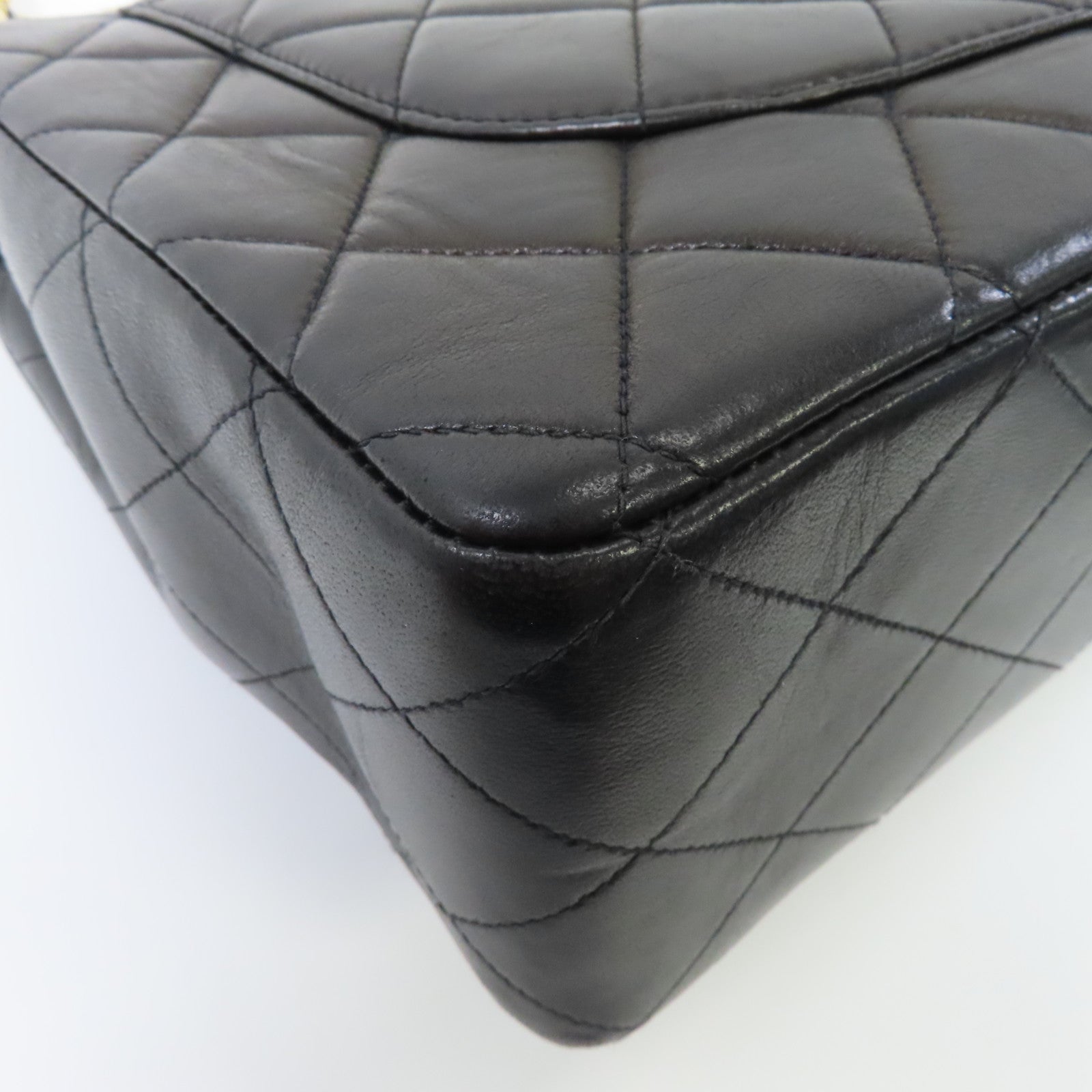 CHANEL 菱格牛皮皮革Chain Shoulder Bag金扣鏈帶肩背袋黑色