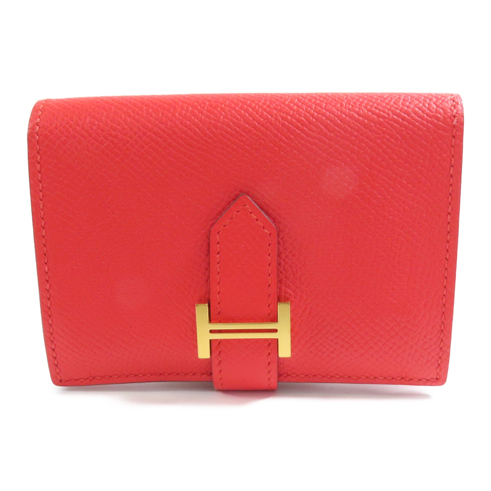 HERMES Epsom皮革Bearn Card Case金扣卡片套Rouge Tomate