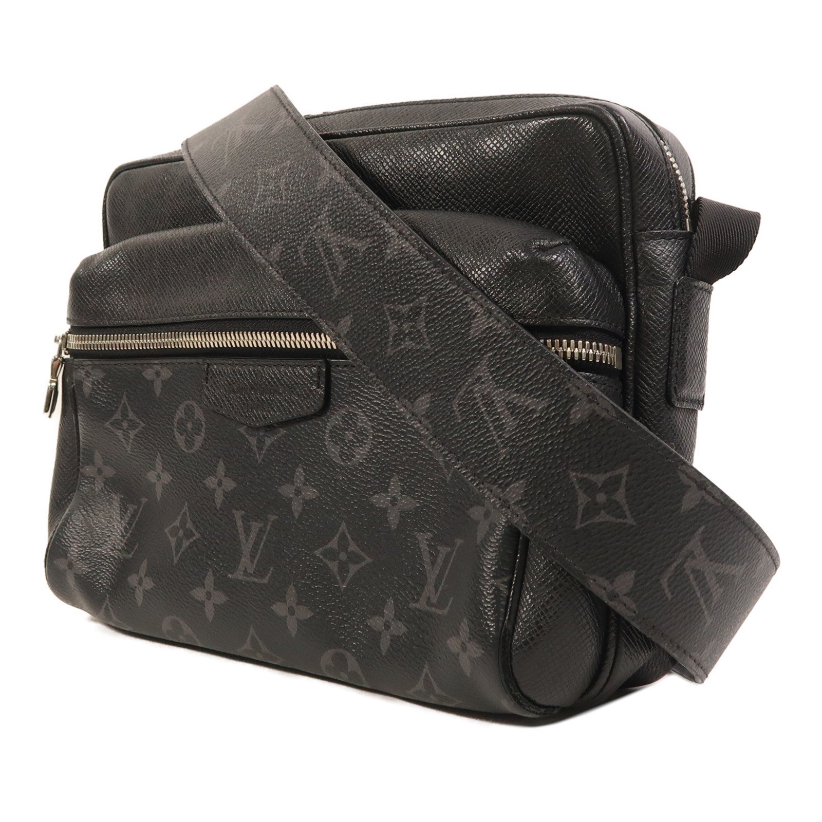 LOUIS VUITTON Monogram Eclipse/Taiga Outdoor Messenger銀扣肩背袋