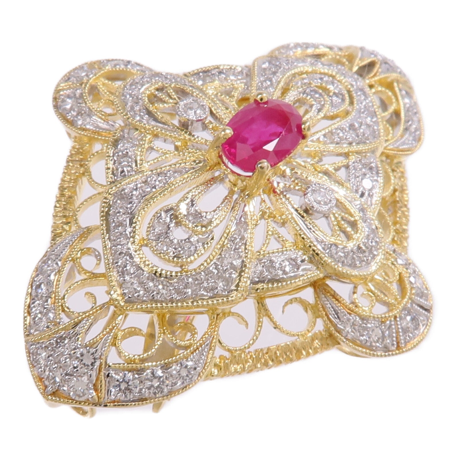 JEWELRY 【激減優惠】18K黃金/白金Ruby Diamond Brooch紅寶石/鑽石胸針