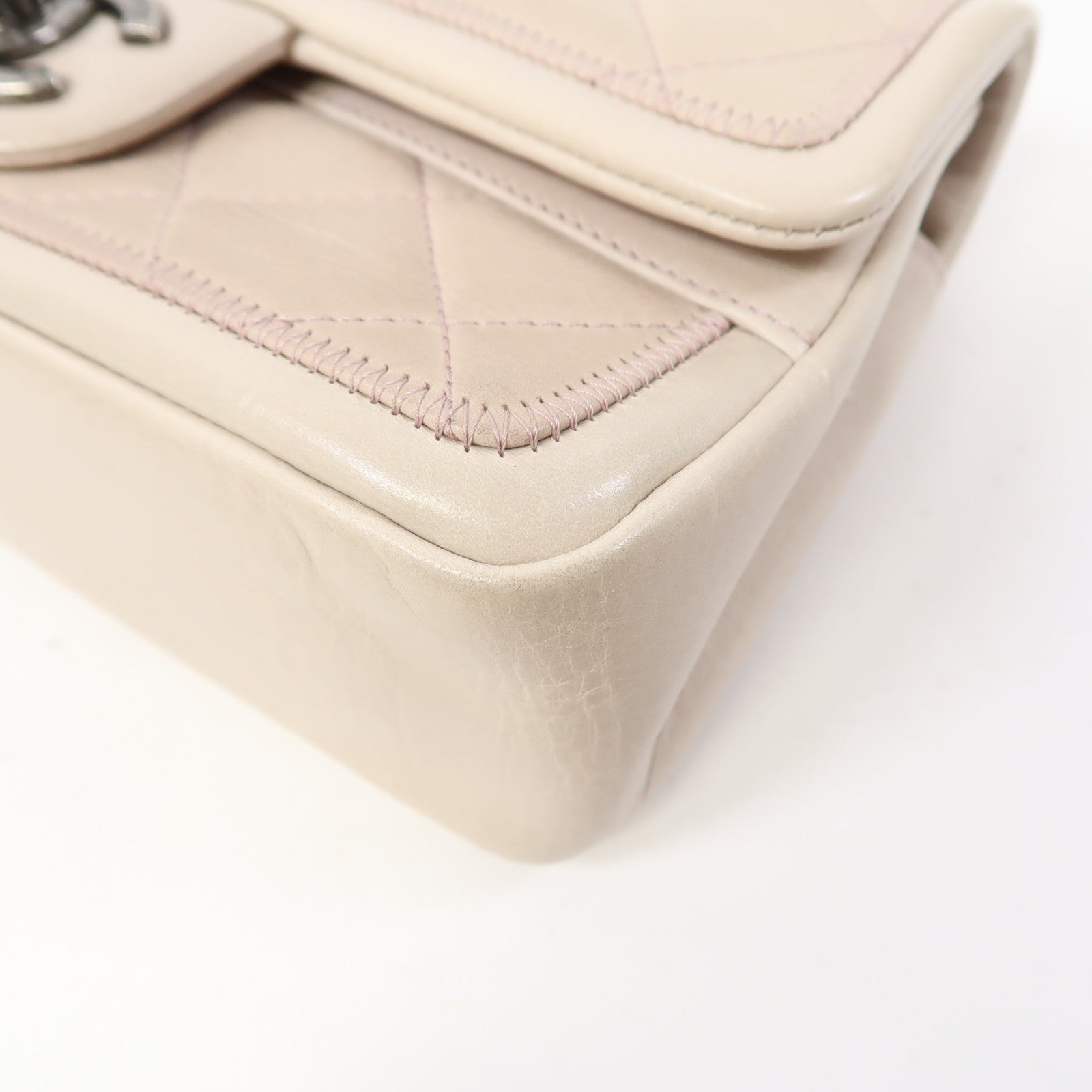 CHANEL 【激減優惠】菱格牛皮皮革Shoulder Bag銀扣肩背袋粉紅色/灰色