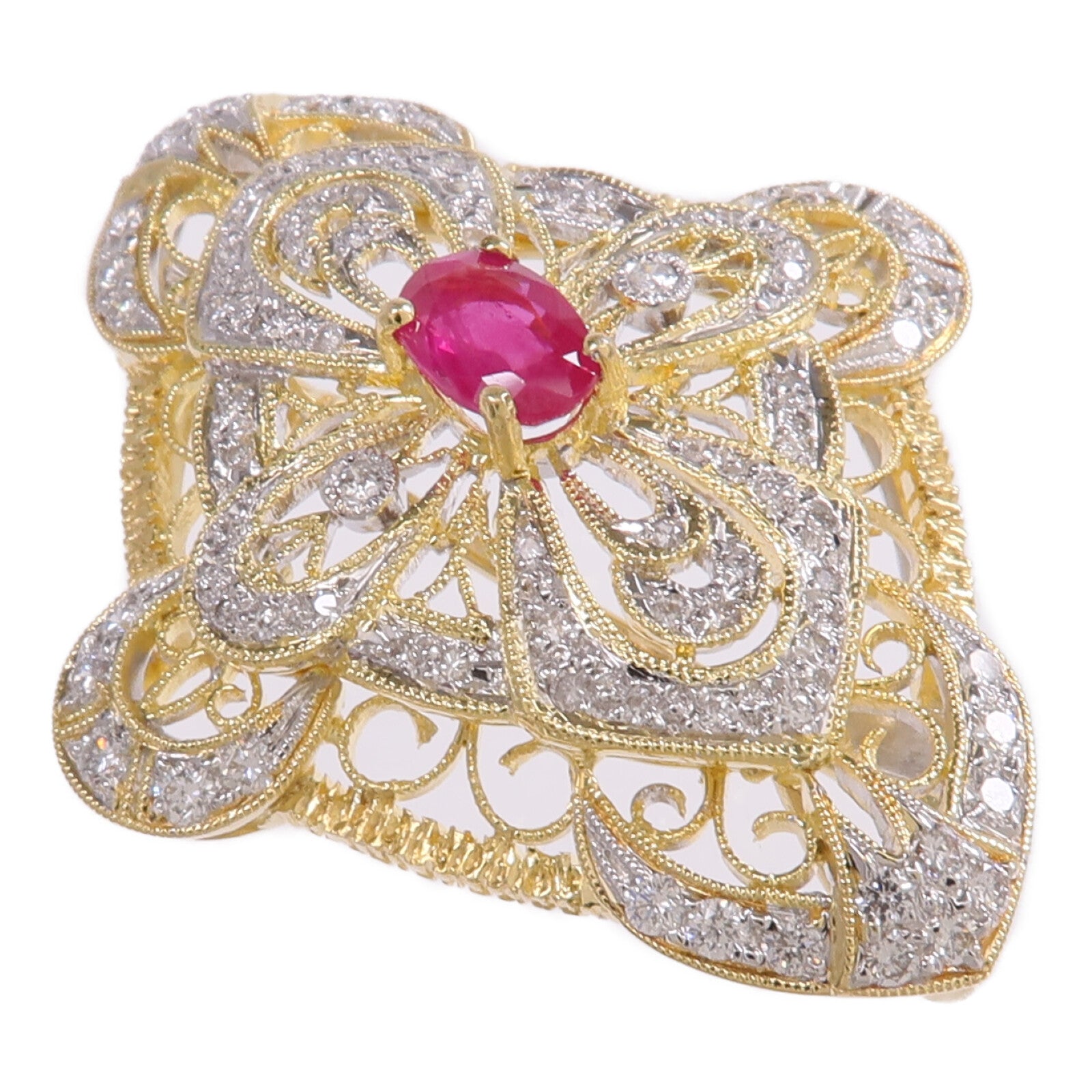 JEWELRY 【激減優惠】18K黃金/白金Ruby Diamond Brooch紅寶石/鑽石胸針