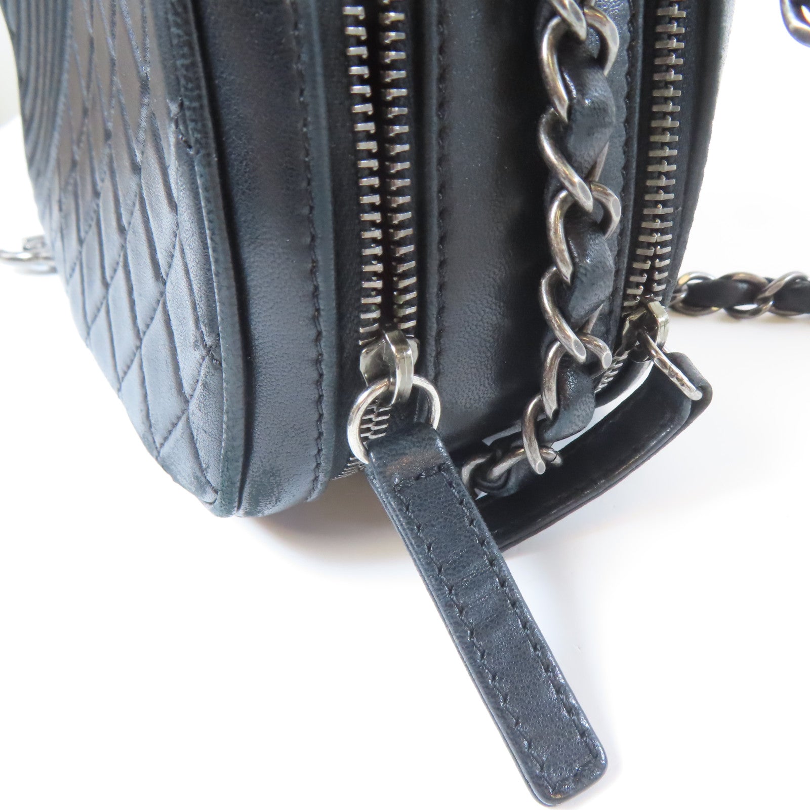 CHANEL 【激減優惠】菱格/斜紋牛皮皮革Chain Shoulder銀扣鏈帶肩背袋黑色