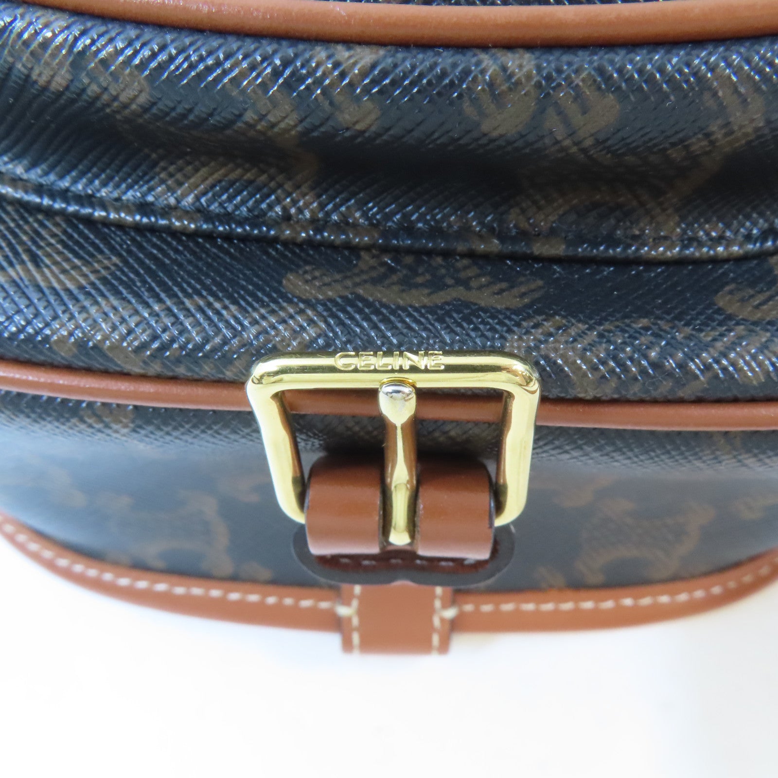 CELINE GHW Shoulder Bag Crossbody Coated Canvas Black Brown