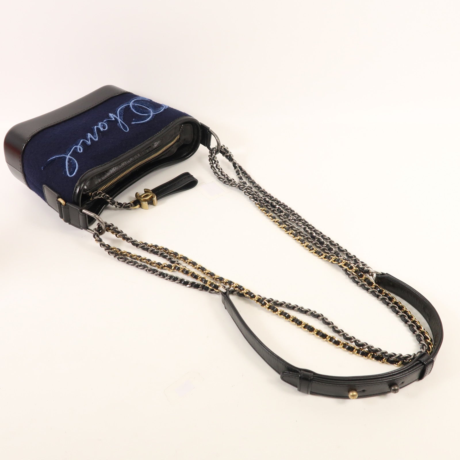 CHANEL 羊毛/皮革Gabrielle Small鏈帶肩背袋