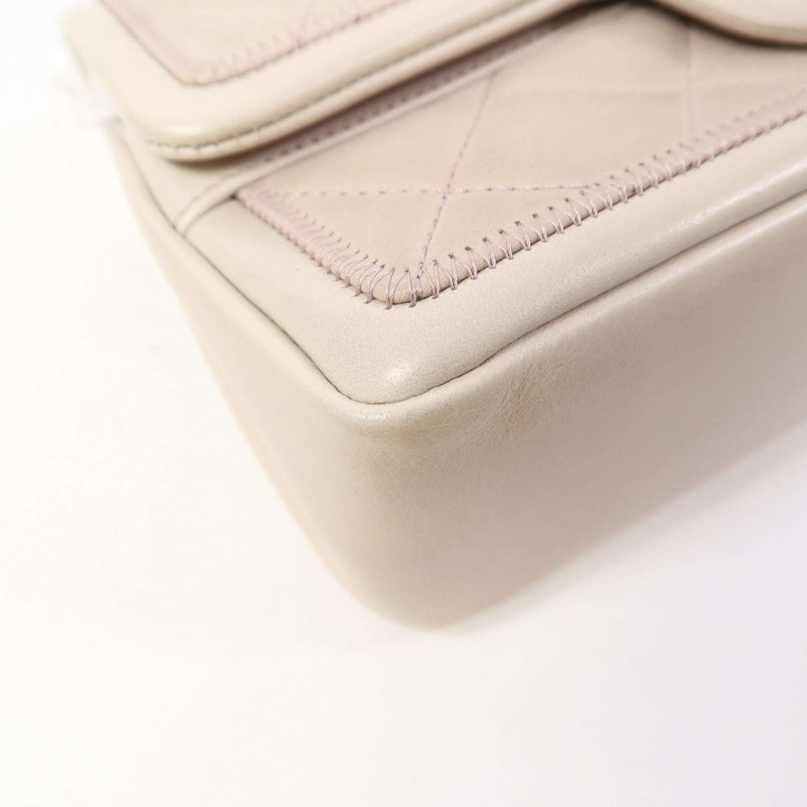 CHANEL 【激減優惠】菱格牛皮皮革Shoulder Bag銀扣肩背袋粉紅色/灰色