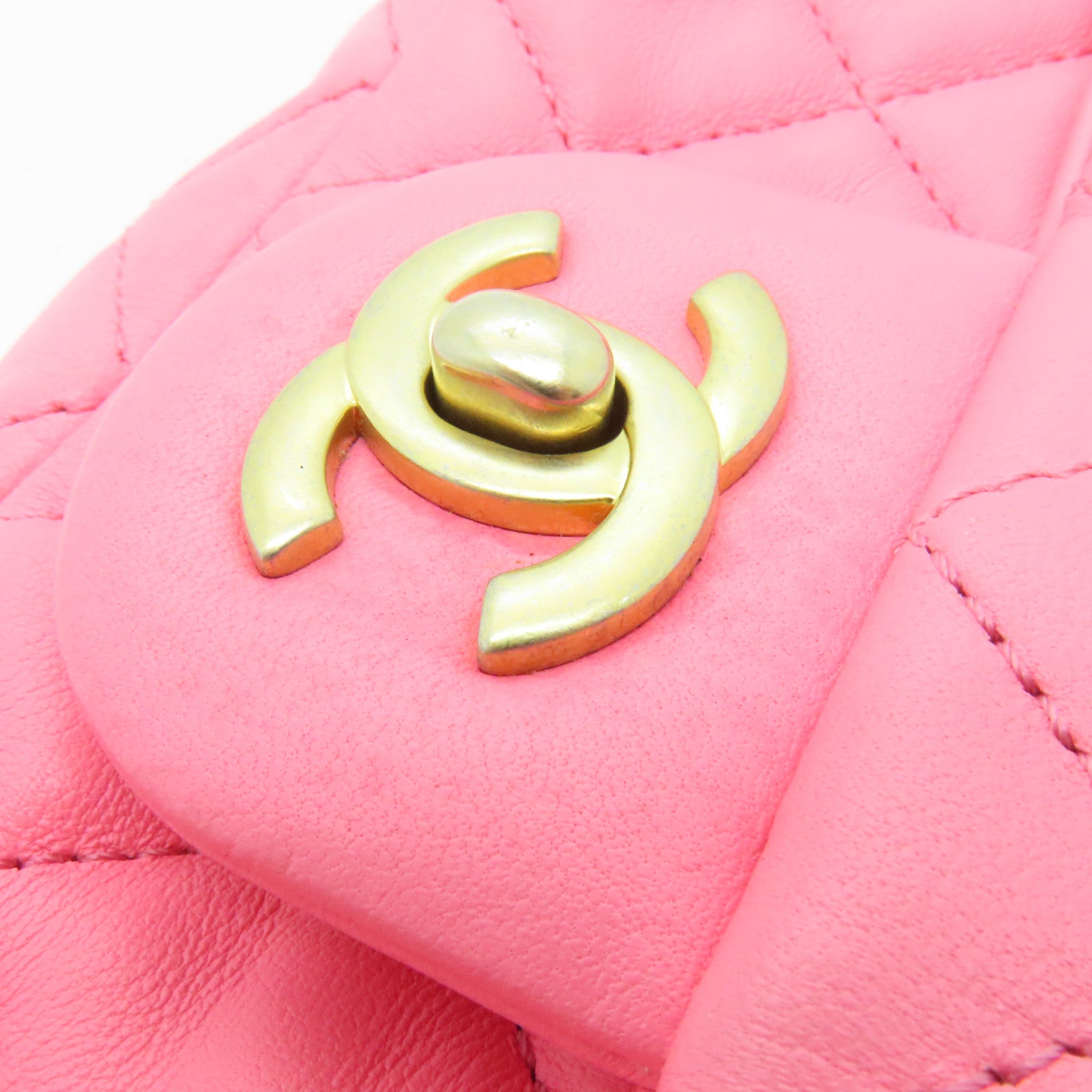 CHANEL 【清倉大減價】菱格羊皮皮格Chain Shoulder金扣鏈帶肩背袋粉紅色