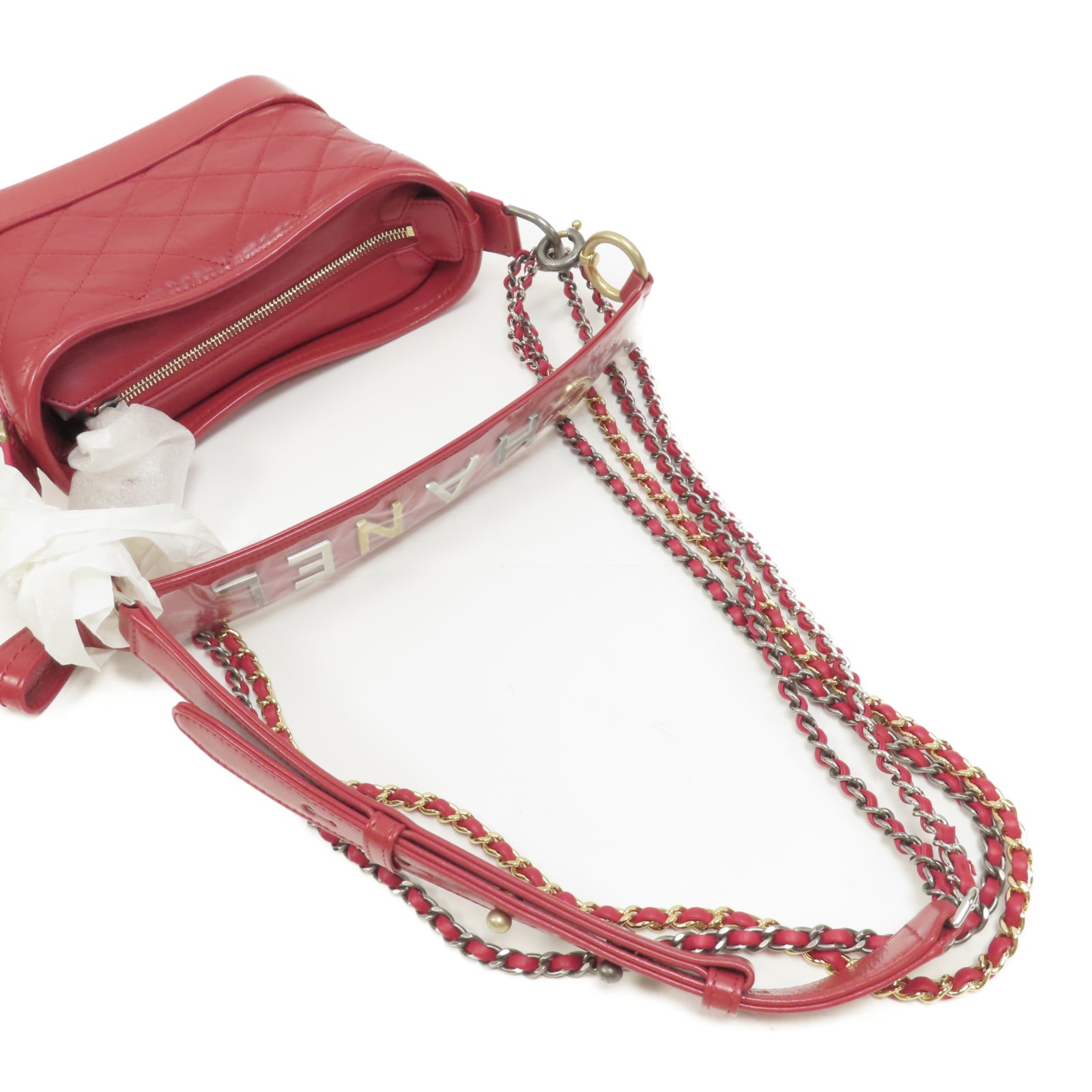 CHANEL (PRICE DOWN) CC Gabrielle Small Chain Shoulder Bag Calfskin Leather A91810 Red