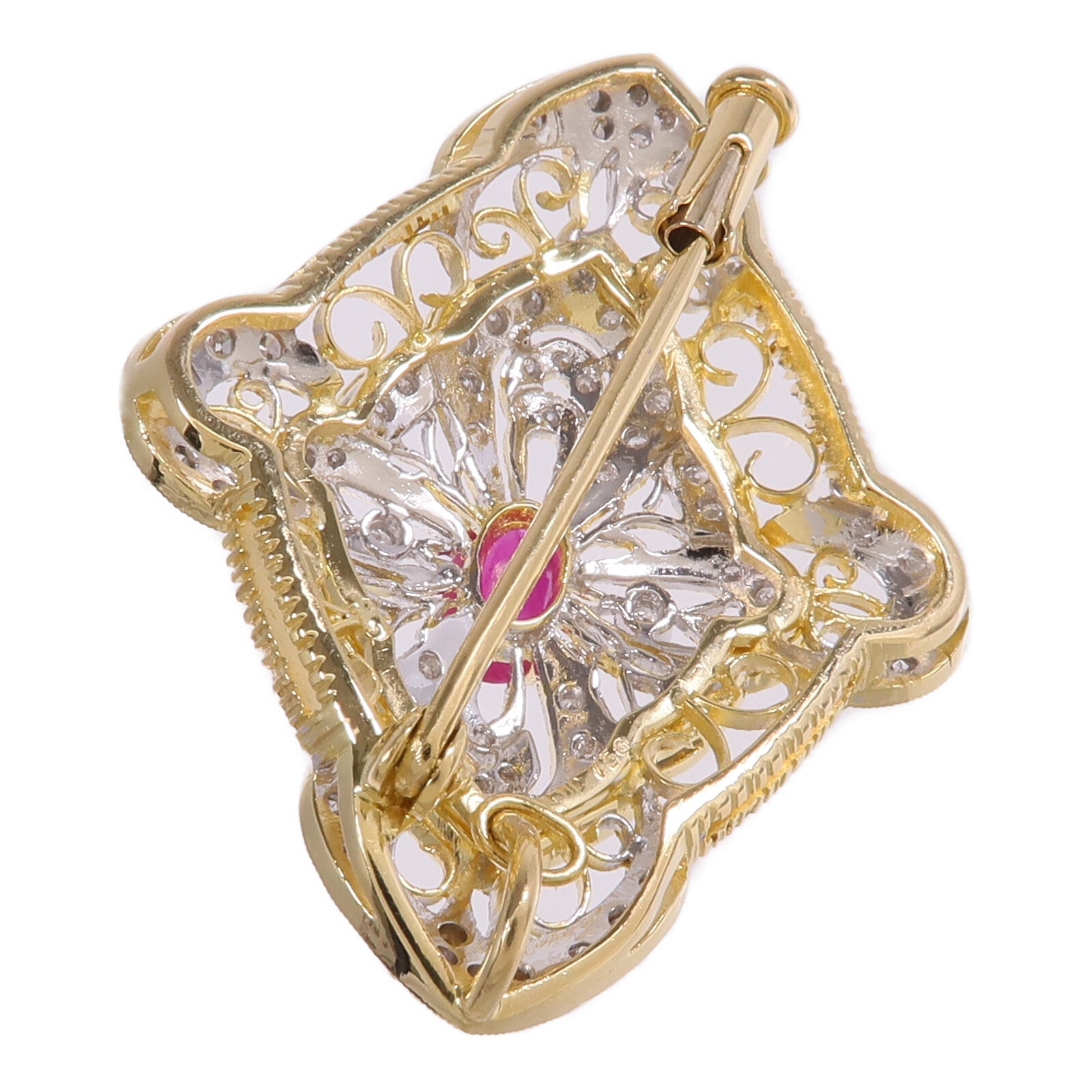 JEWELRY 【激減優惠】18K黃金/白金Ruby Diamond Brooch紅寶石/鑽石胸針