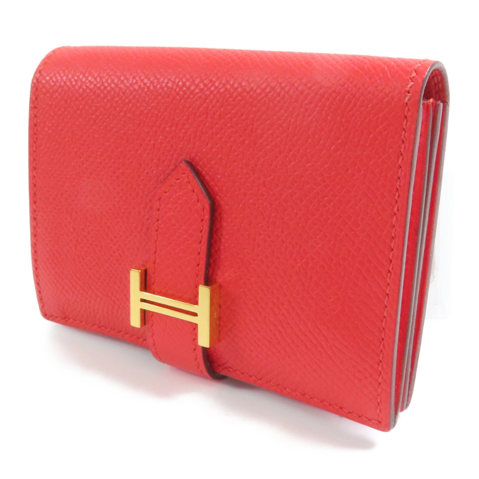 HERMES Epsom皮革Bearn Card Case金扣卡片套Rouge Tomate