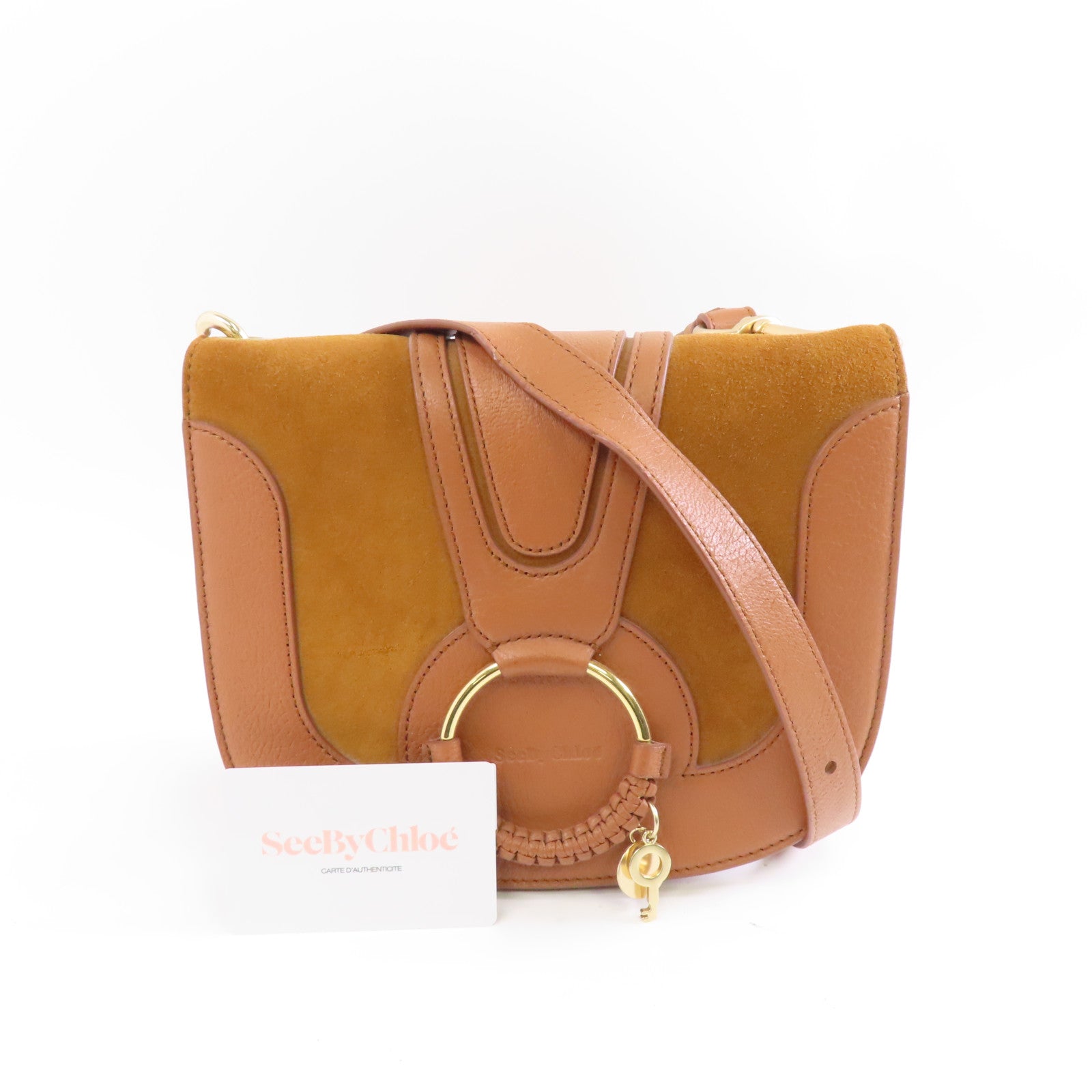 SEE BY CHLOE 牛皮/麂皮皮革Shoulder Bag金扣肩背袋啡色/粉紅色