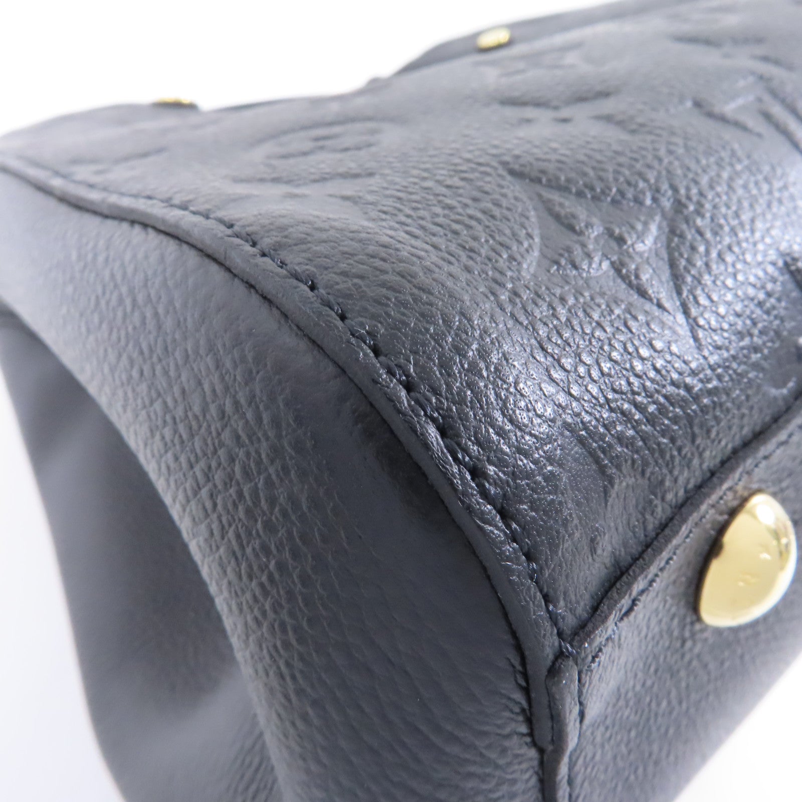 LOUIS VUITTON Monogram Empreinte Montaigne MM金扣手挽肩背兩用袋黑色