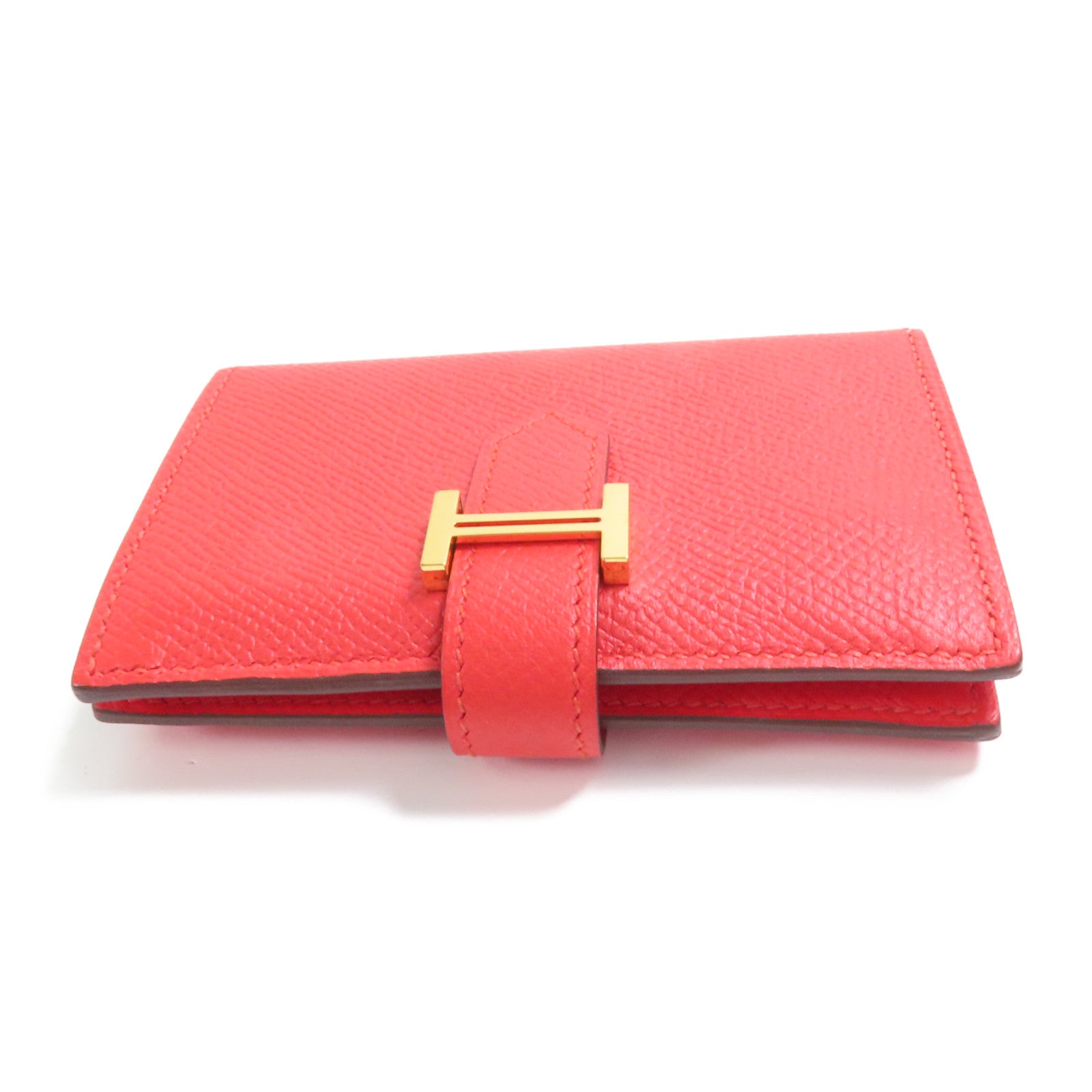HERMES Epsom皮革Bearn Card Case金扣卡片套Rouge Tomate