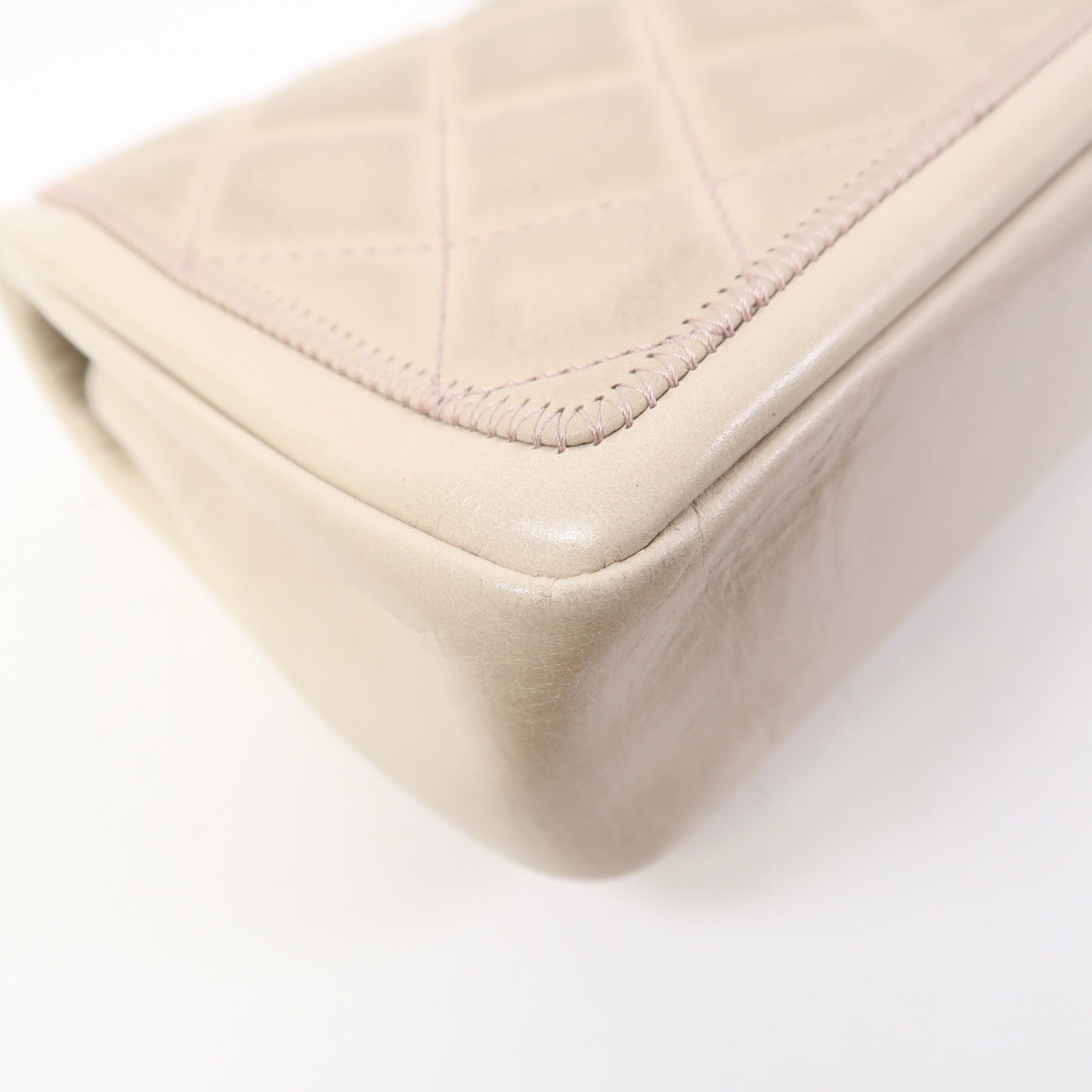 CHANEL 【激減優惠】菱格牛皮皮革Shoulder Bag銀扣肩背袋粉紅色/灰色