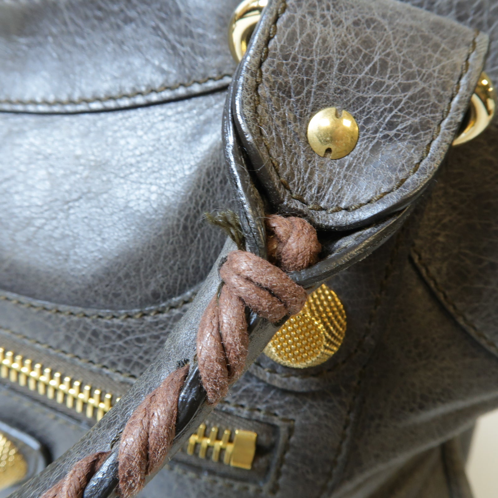 BALENCIAGA 皮革Giant City金扣手挽肩背兩用袋深灰色