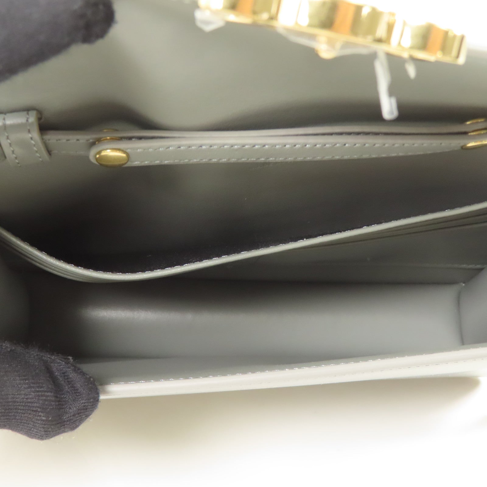 CELINE GHW WOC Margo Chain Shoulder Bag Calfskin Leather Gray