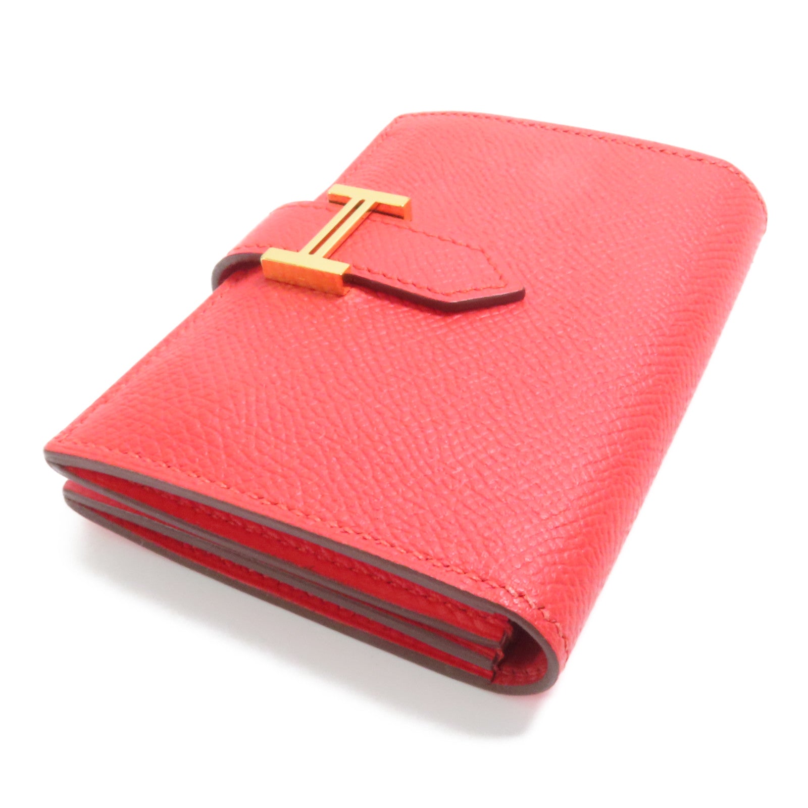 HERMES Epsom皮革Bearn Card Case金扣卡片套Rouge Tomate