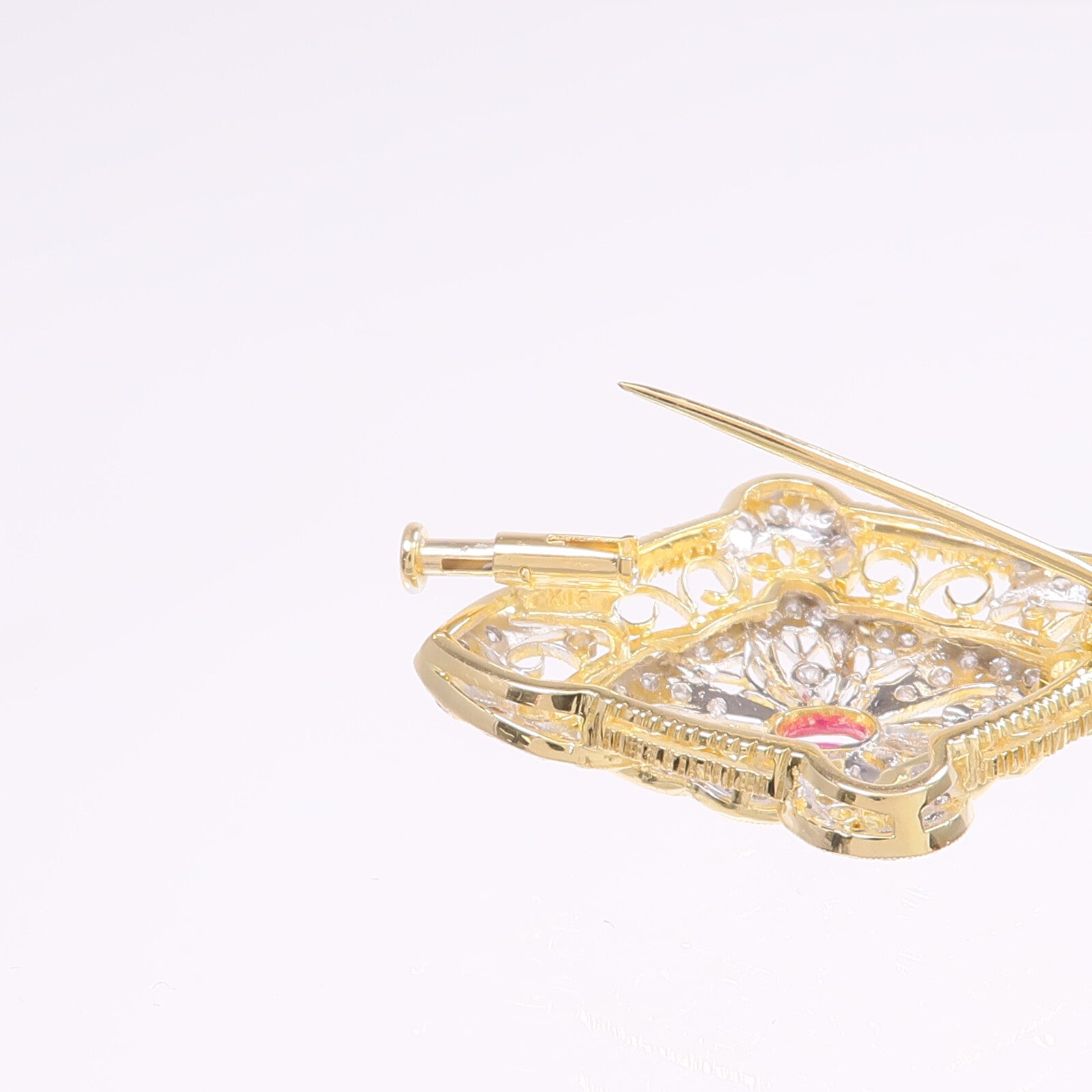 JEWELRY 【激減優惠】18K黃金/白金Ruby Diamond Brooch紅寶石/鑽石胸針