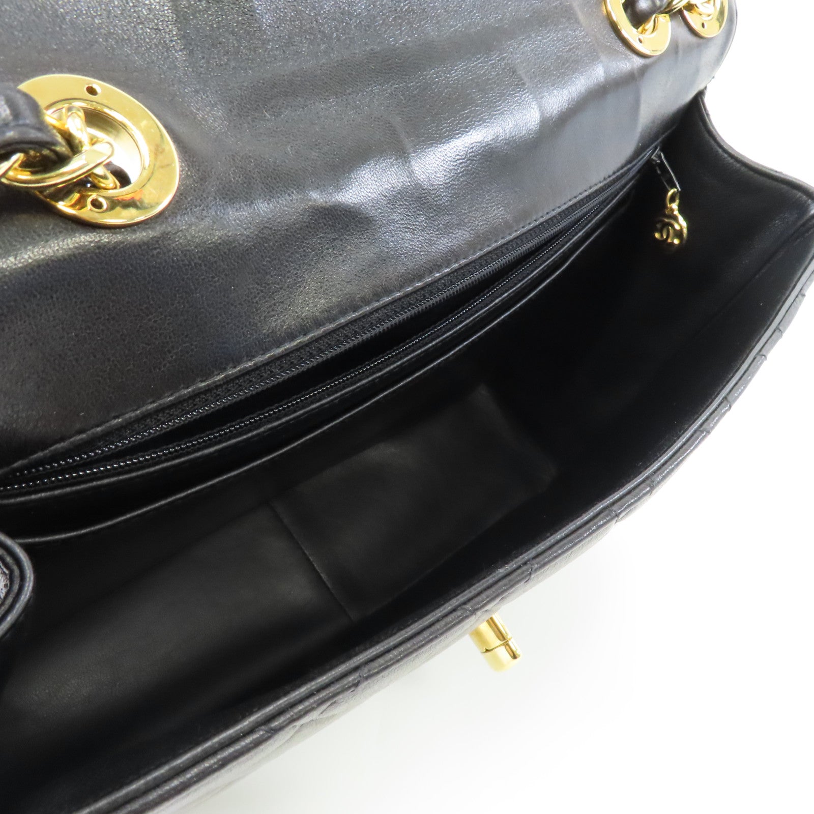 CHANEL 菱格牛皮皮革Chain Shoulder Bag金扣鏈帶肩背袋黑色