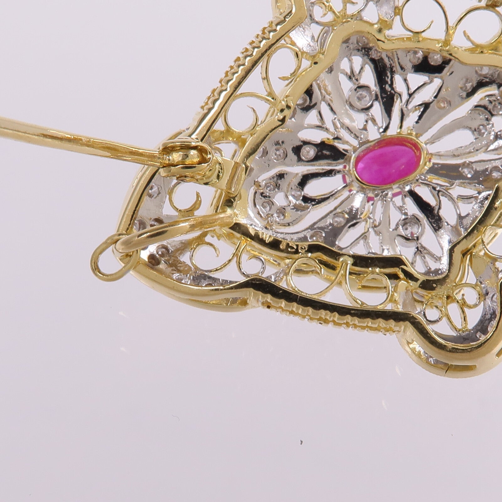 JEWELRY 【激減優惠】18K黃金/白金Ruby Diamond Brooch紅寶石/鑽石胸針