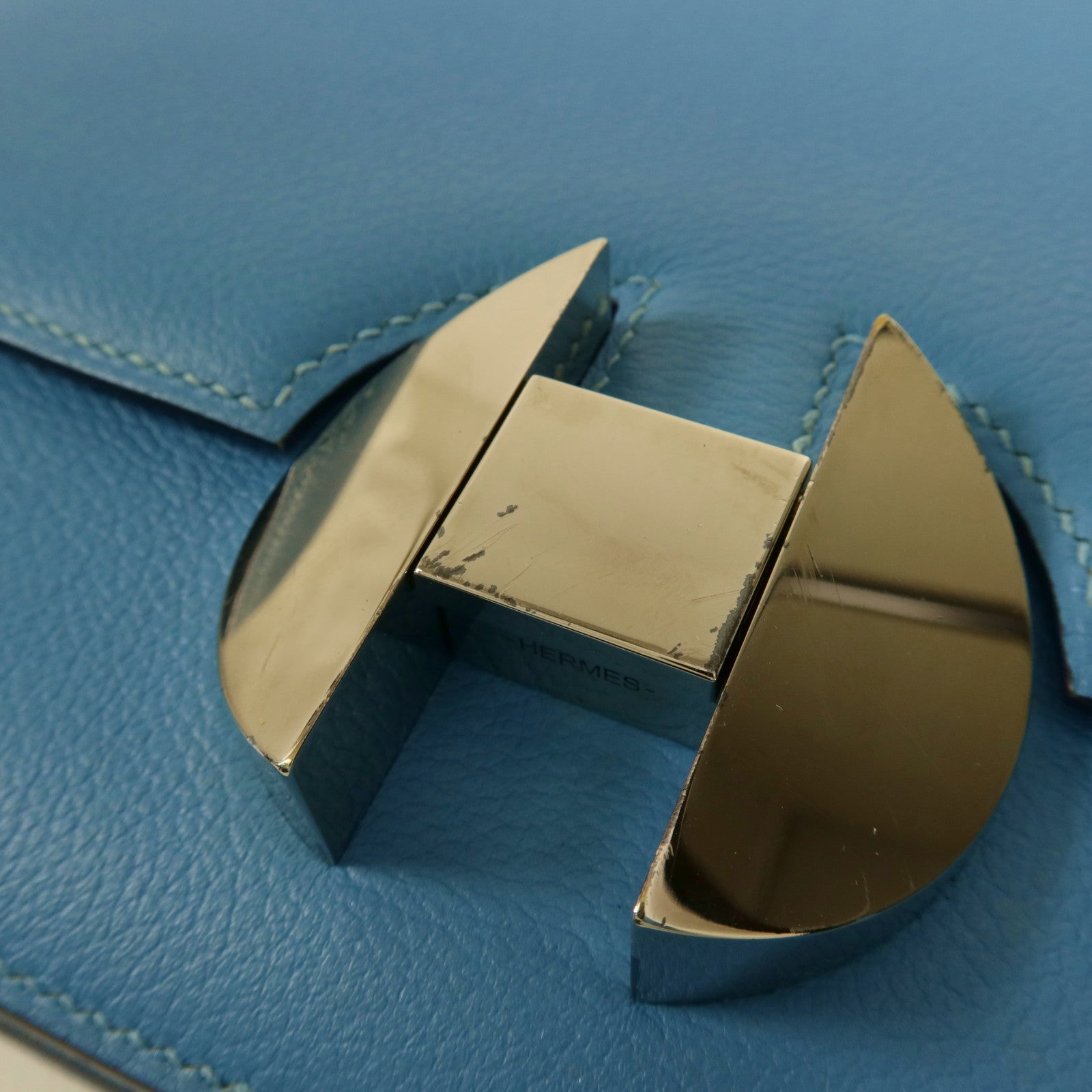 HERMES Evercolor皮革2002銀扣肩背袋Bleu Du Nord