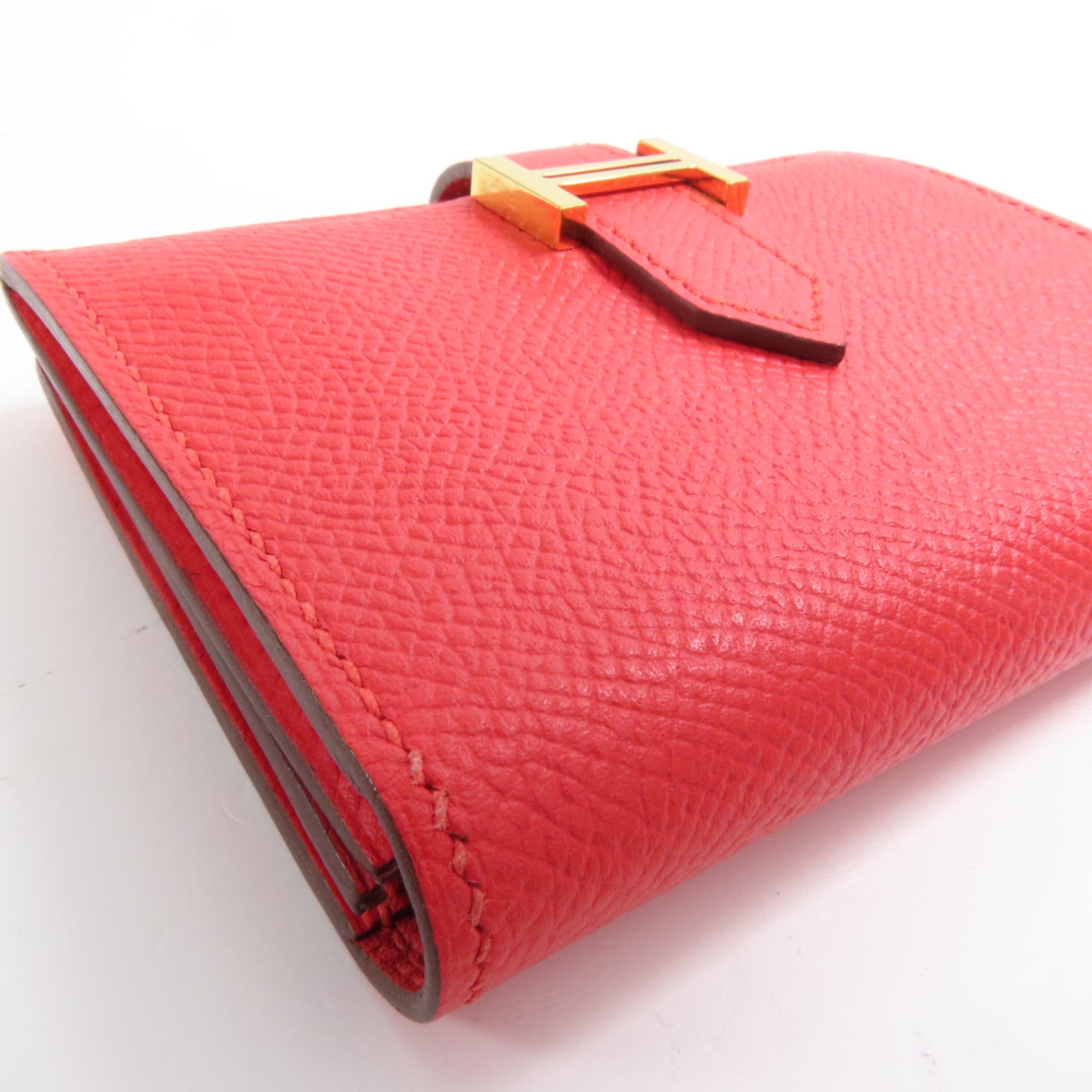 HERMES Epsom皮革Bearn Card Case金扣卡片套Rouge Tomate