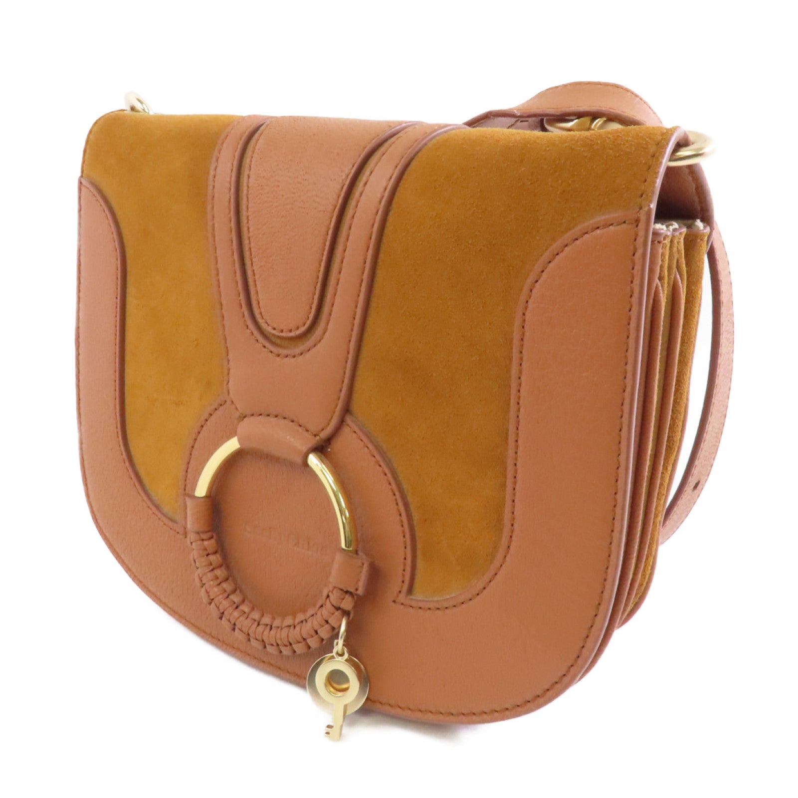 SEE BY CHLOE 牛皮/麂皮皮革Shoulder Bag金扣肩背袋啡色/粉紅色