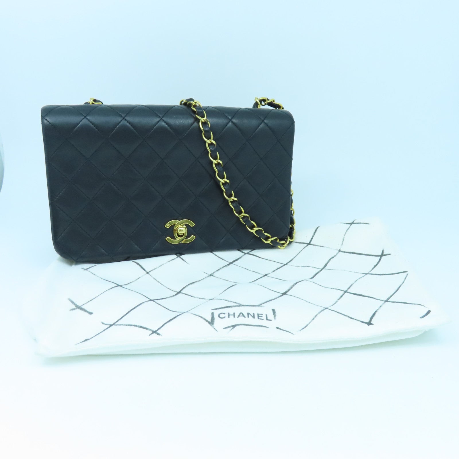 CHANEL 【激減優惠】菱格羊皮皮革Chain Shoulder金扣鏈帶肩背袋黑色