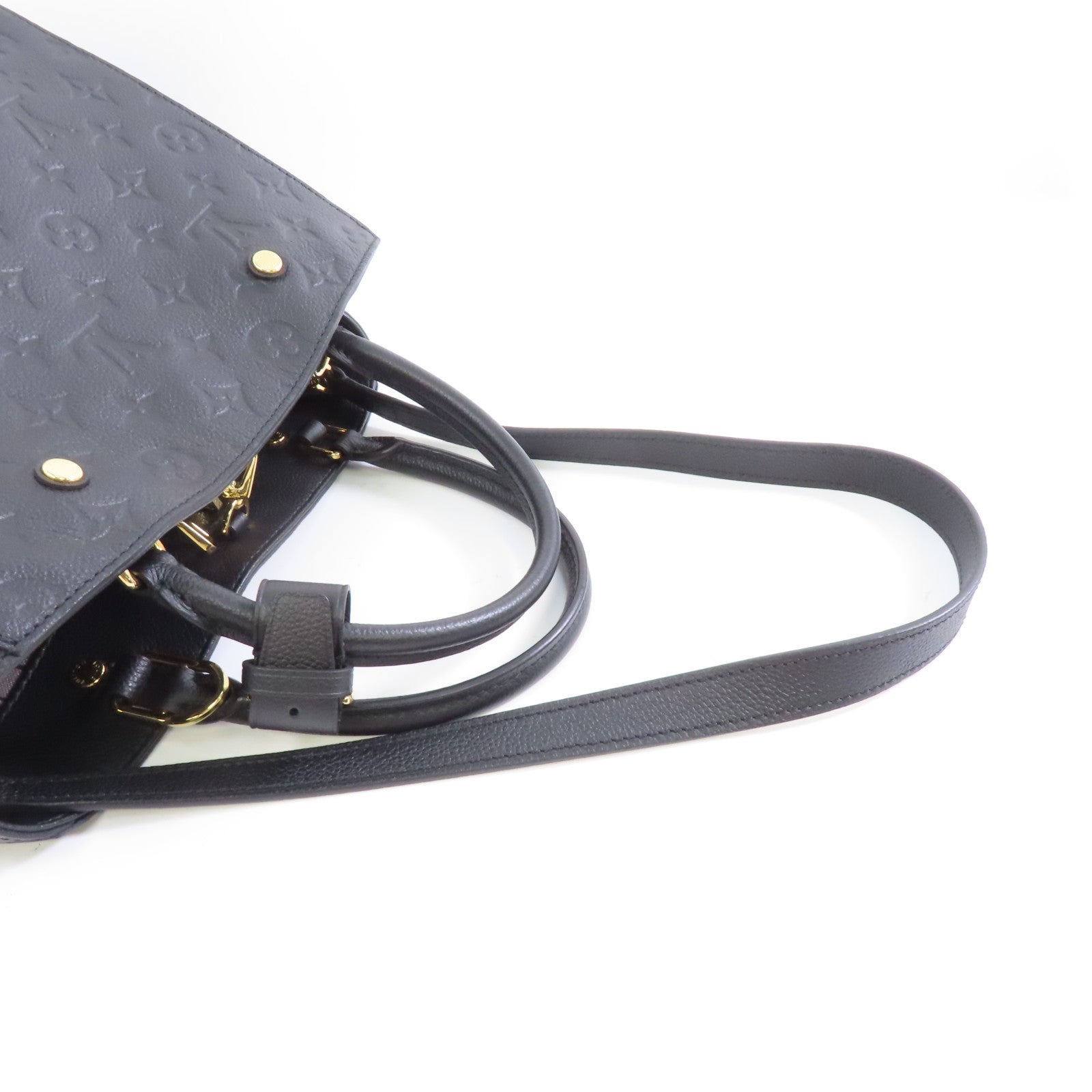 LOUIS VUITTON Monogram Empreinte Montaigne MM金扣手挽肩背兩用袋黑色