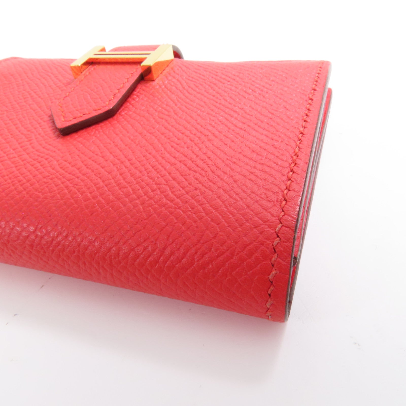 HERMES Epsom皮革Bearn Card Case金扣卡片套Rouge Tomate