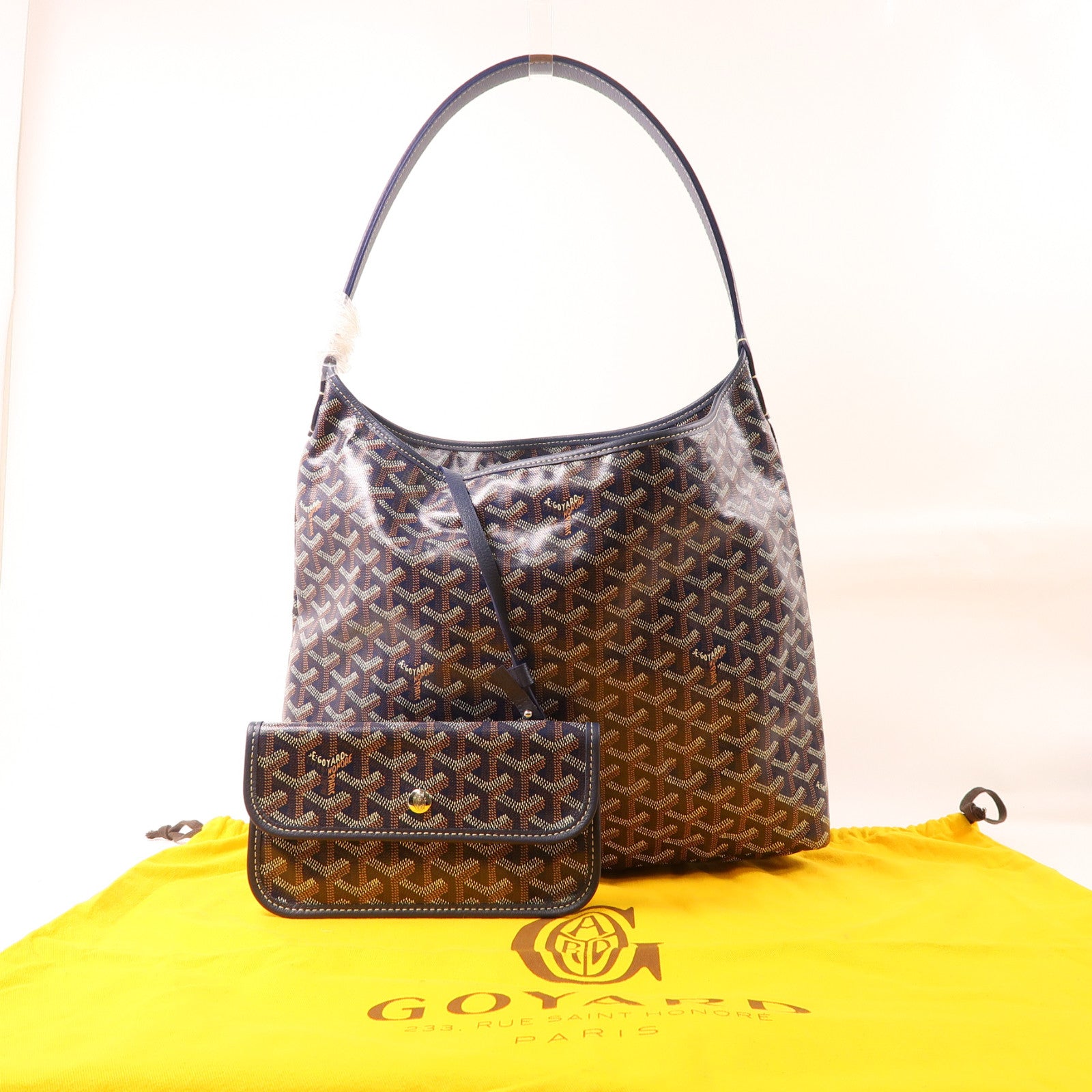 GOYARD 塗層帆布Bohème Hobo銀扣肩背袋深藍色