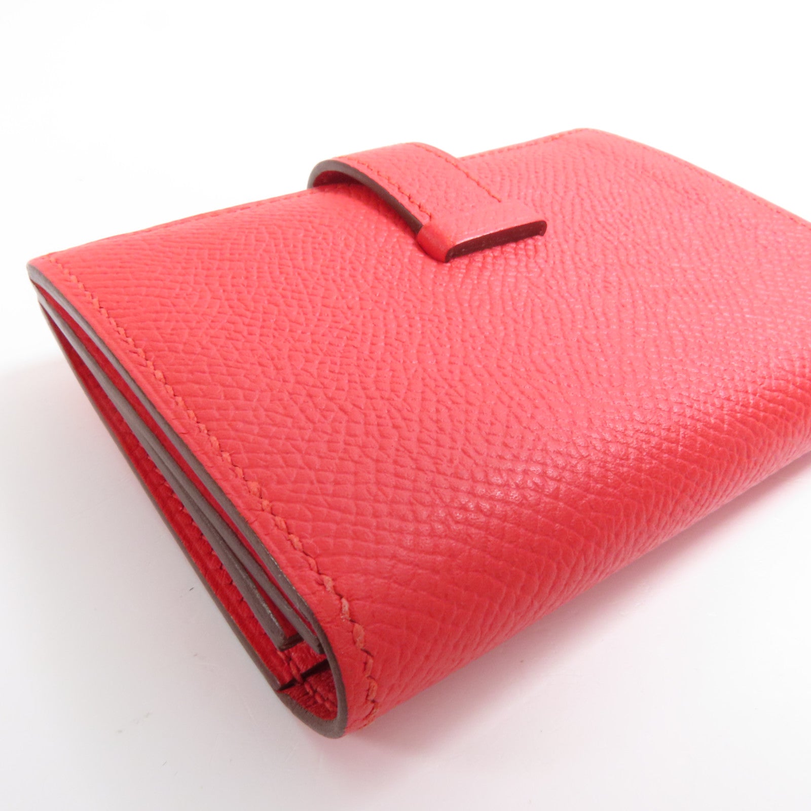 HERMES Epsom皮革Bearn Card Case金扣卡片套Rouge Tomate